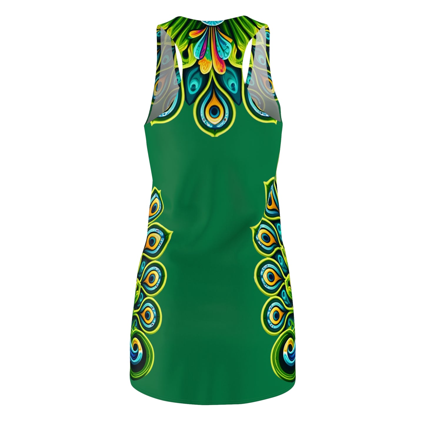 Women's Cut & Sew Racerback Dress (AOP) Peacock on Dark Green