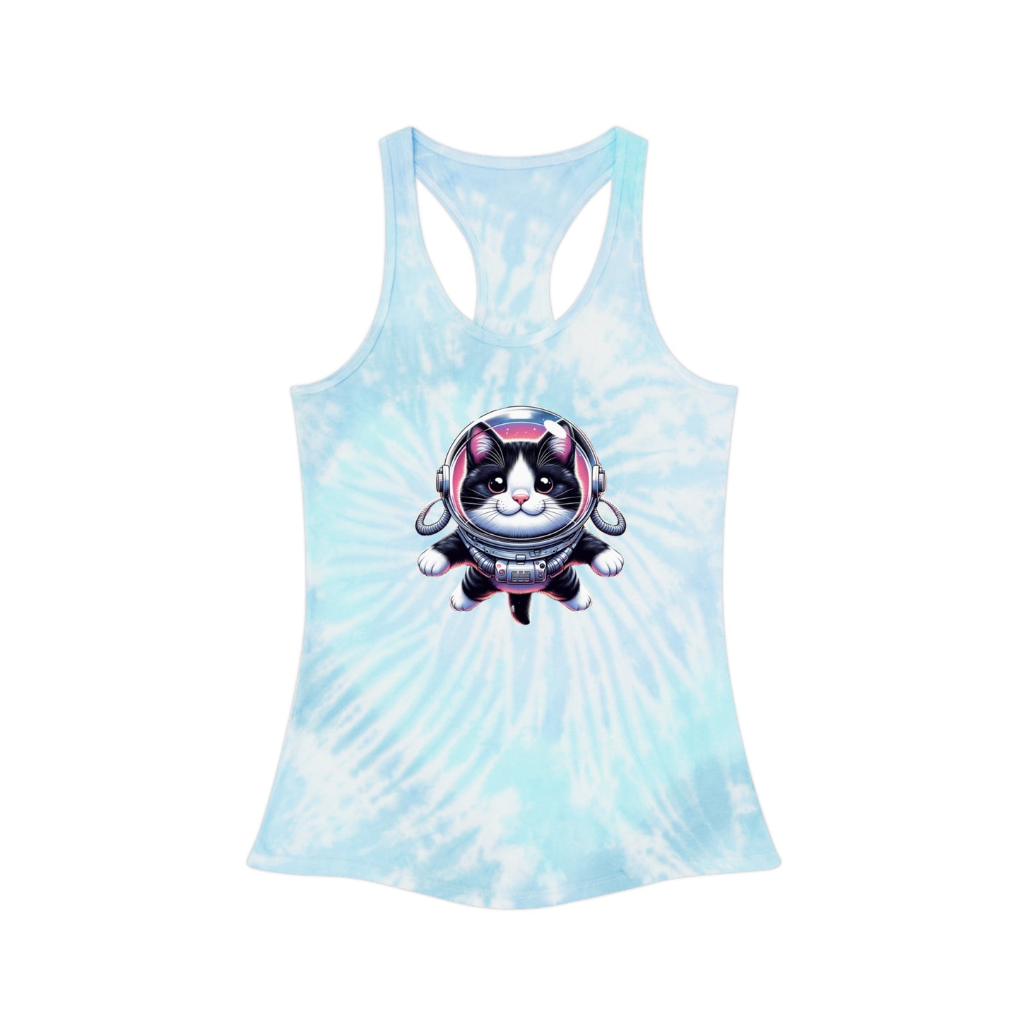 Tie Dye Racerback Tank Top w/Tuxedo Cat Space Cat