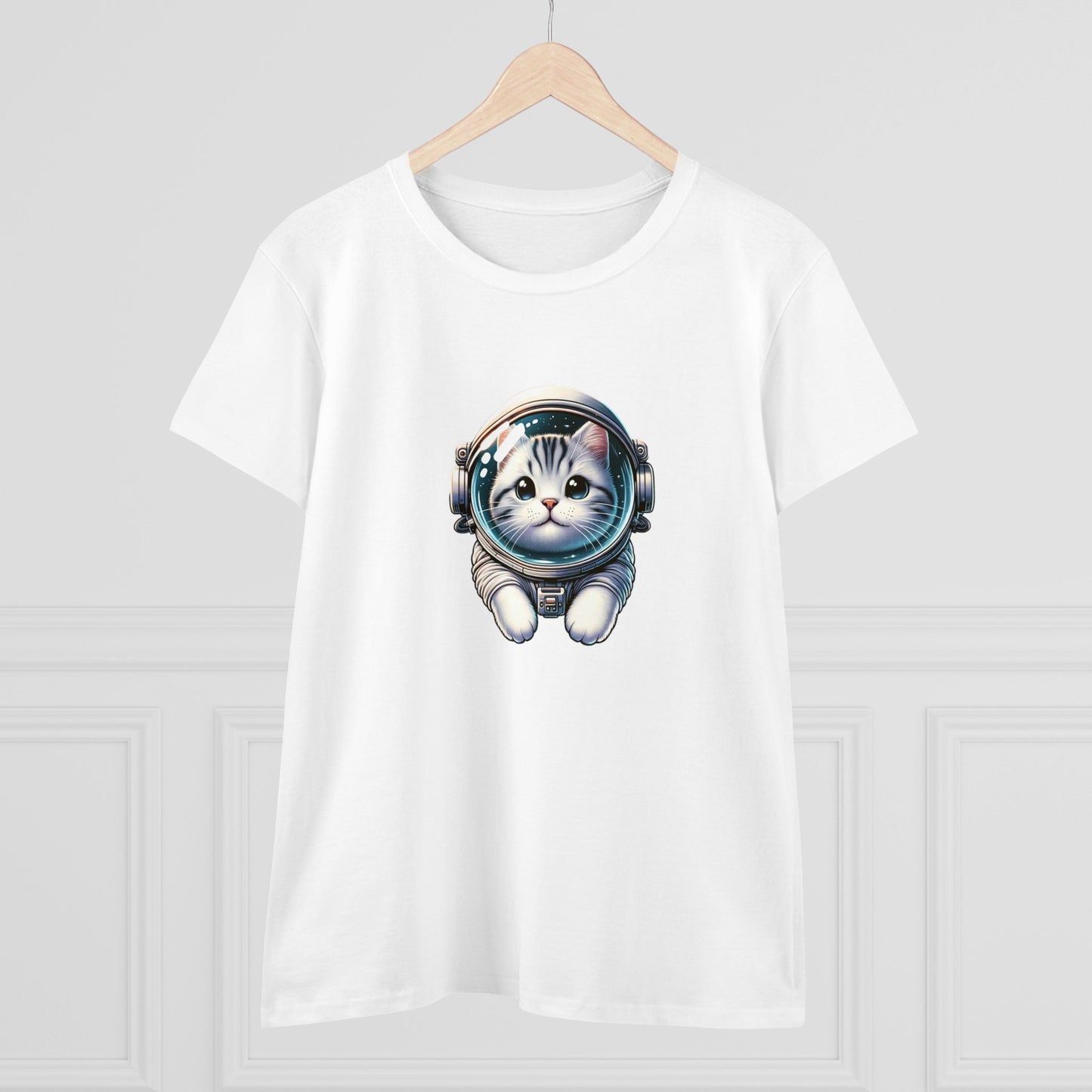 Space Cat, Gray Tiger Kitty, Women's Midweight Cotton Tee