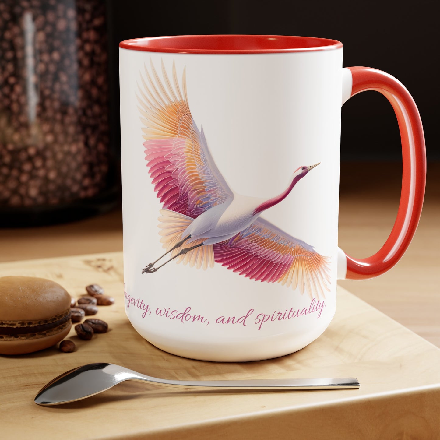 Two-Tone Coffee Mugs, 15oz Crane in pink white and gold