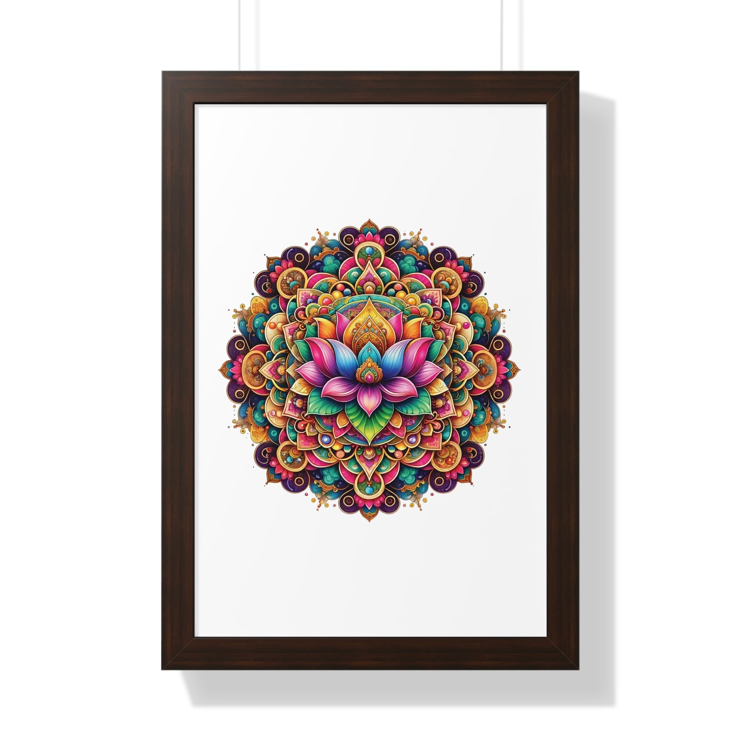 Framed Vertical Poster Lotus Mandala on white bg