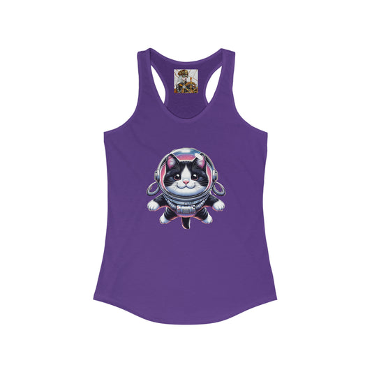 Women's Ideal Racerback Tank w/Space Tuxedo Cat