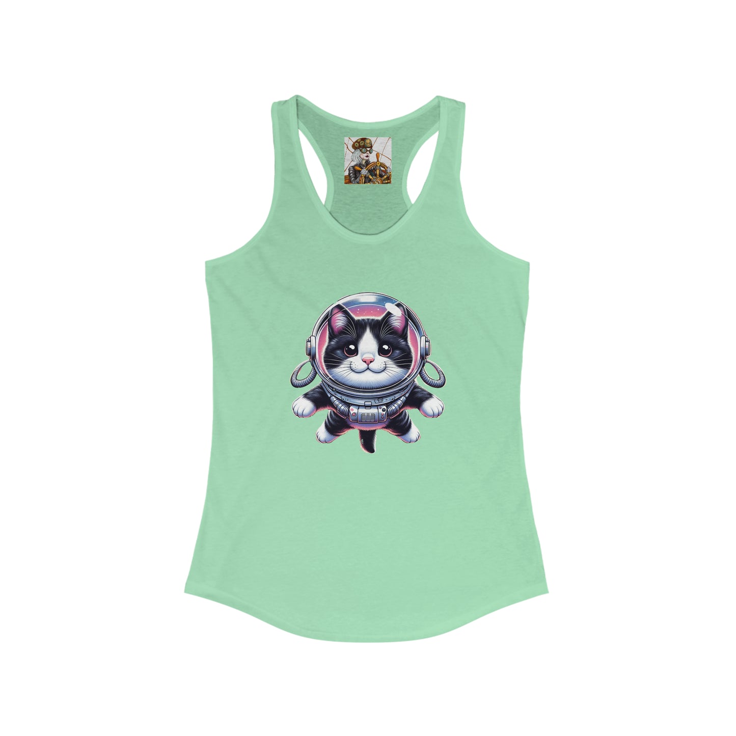 Women's Ideal Racerback Tank w/Space Tuxedo Cat