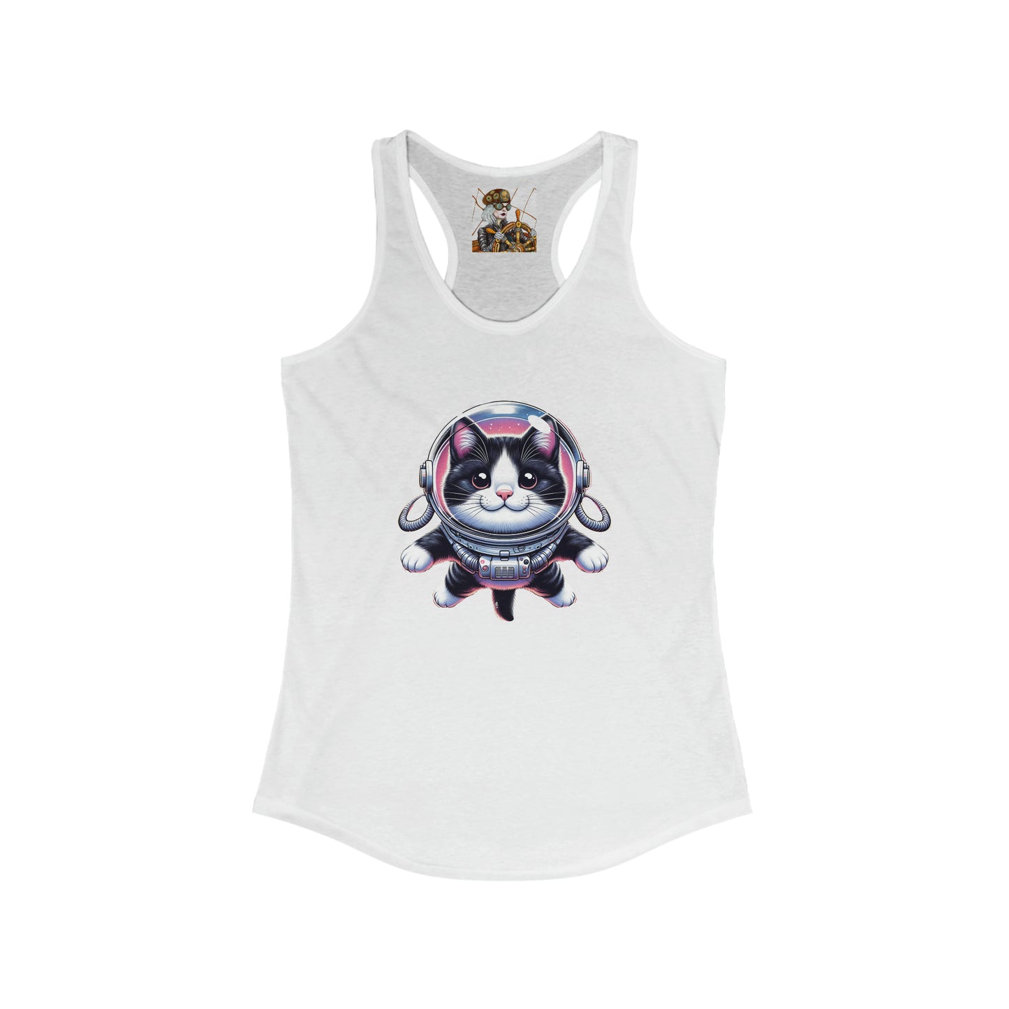 Women's Ideal Racerback Tank w/Space Tuxedo Cat