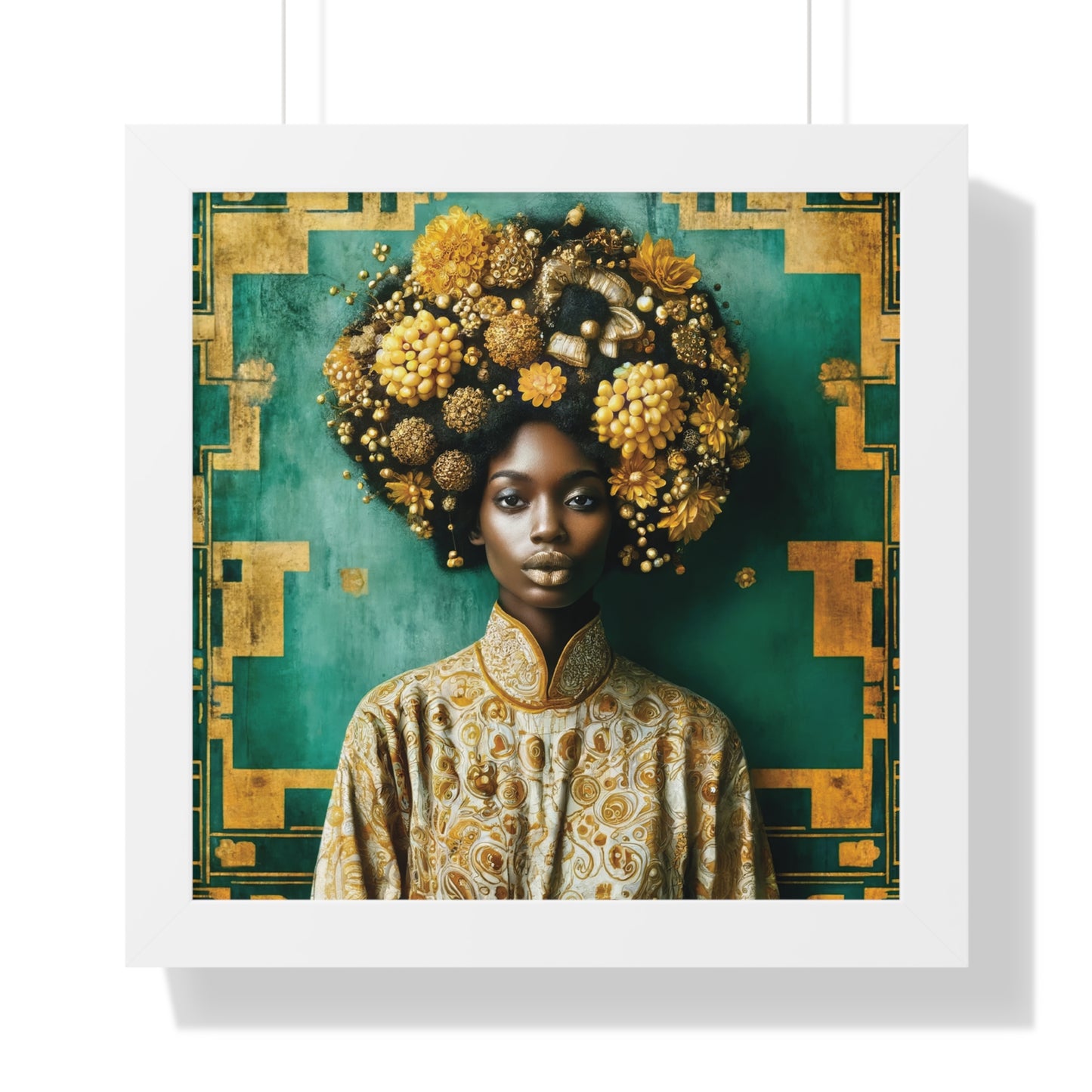 Framed Vertical Poster Peaceful African Woman with Yellow Flowers