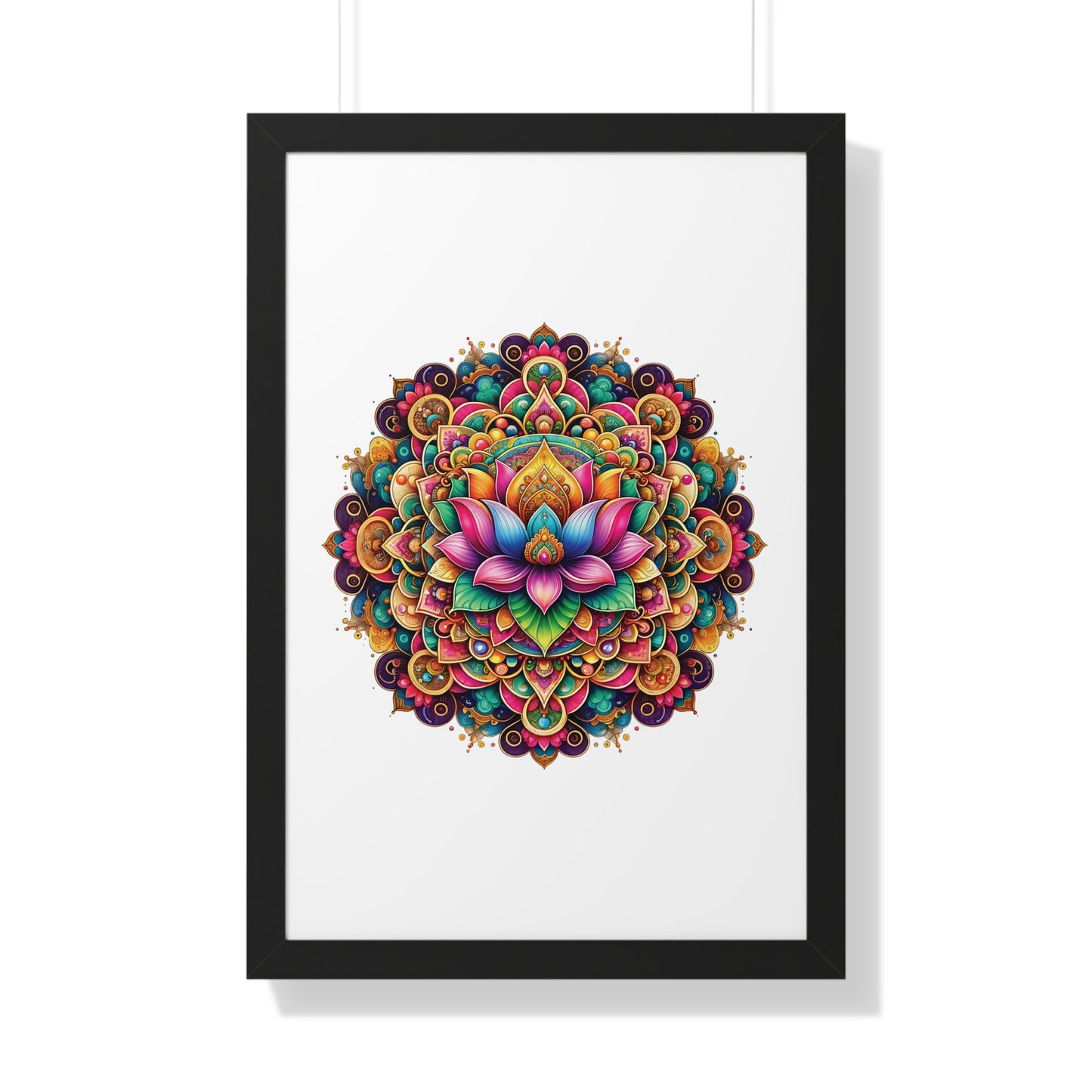 Framed Vertical Poster Lotus Mandala on white bg