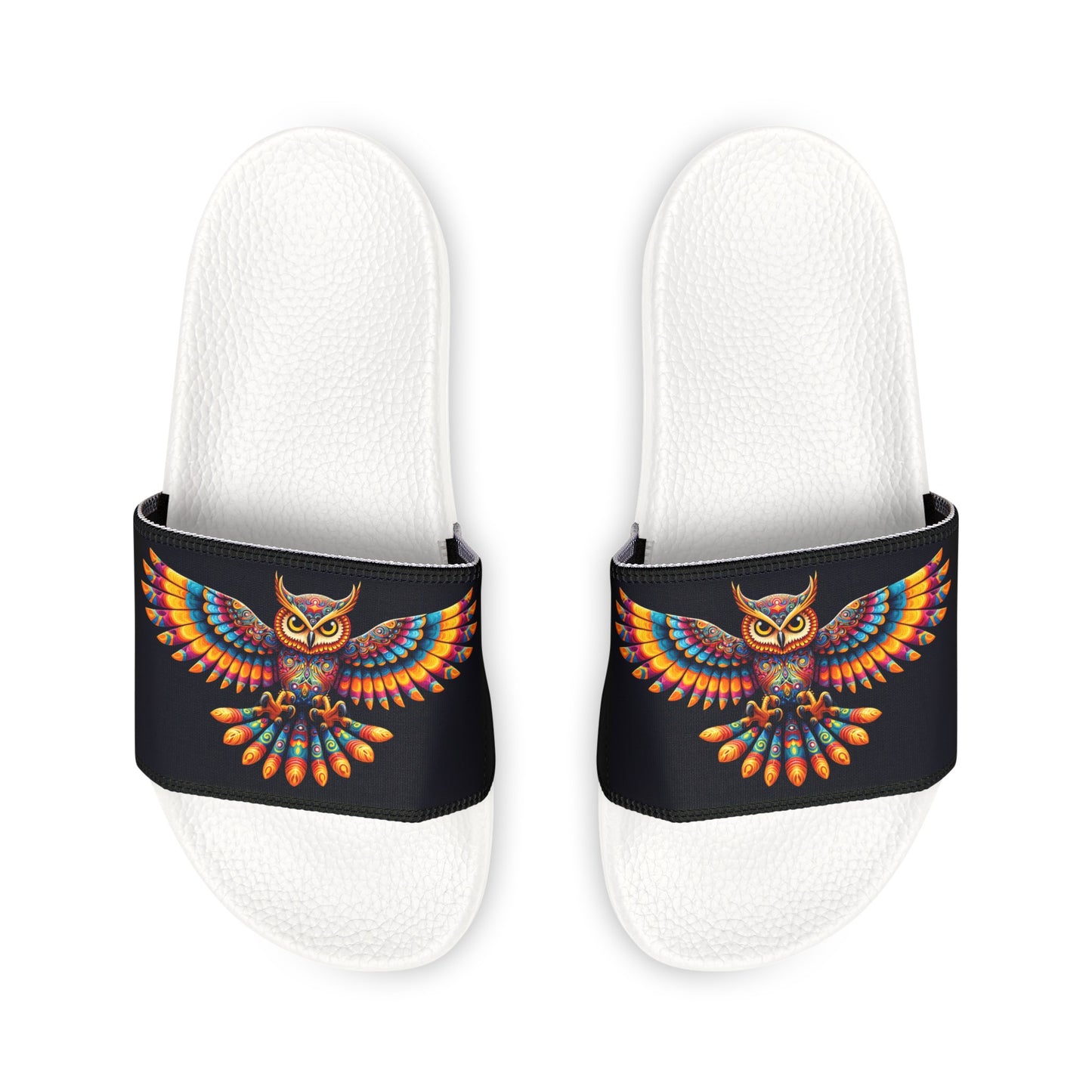 Women's PU Slide Sandals Alebrije Owl on Black