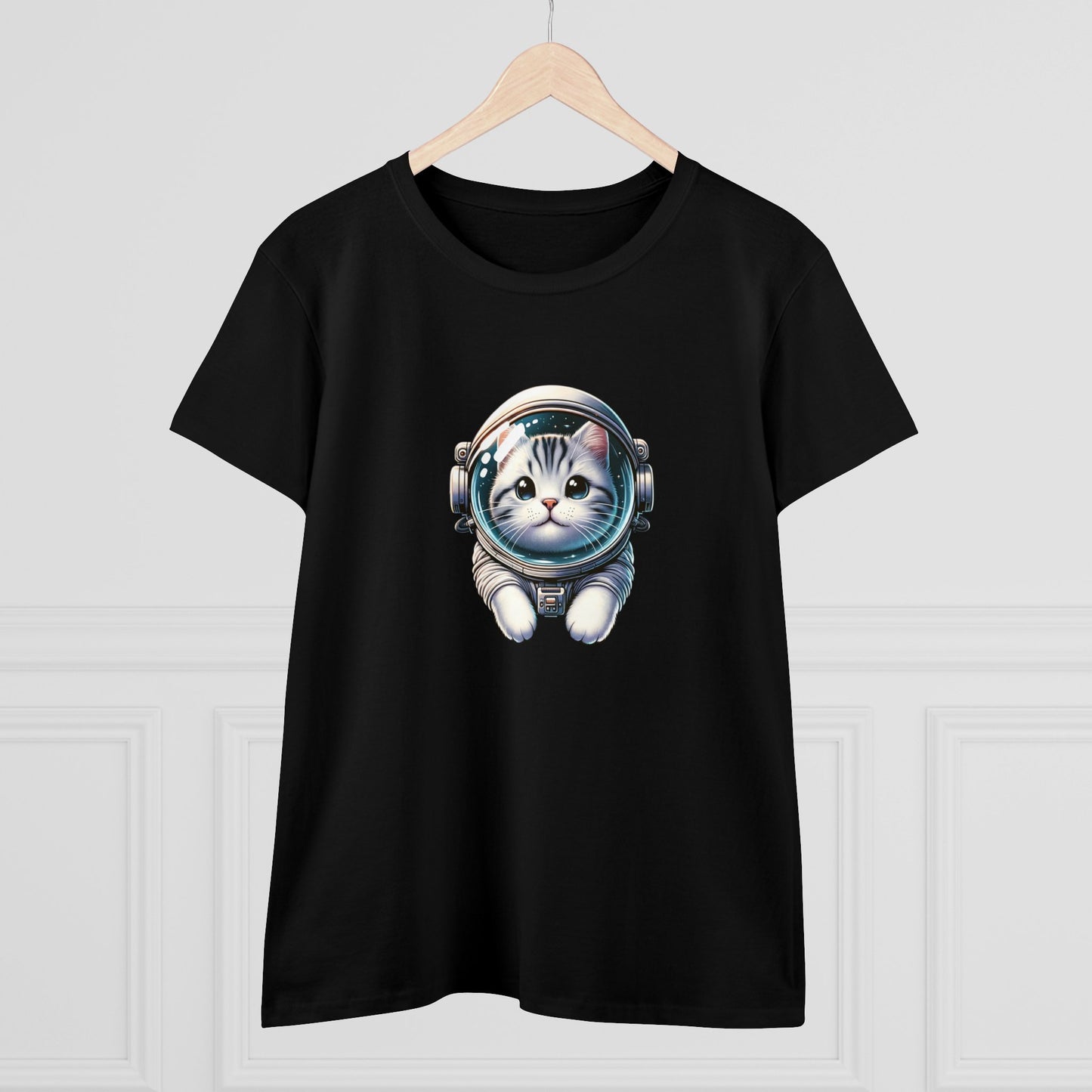 Space Cat, Gray Tiger Kitty, Women's Midweight Cotton Tee