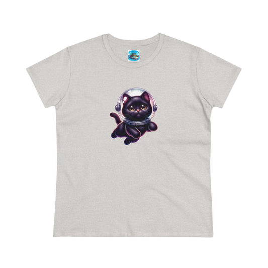 Women's Midweight Cotton Tee Space Cat, Black Cat