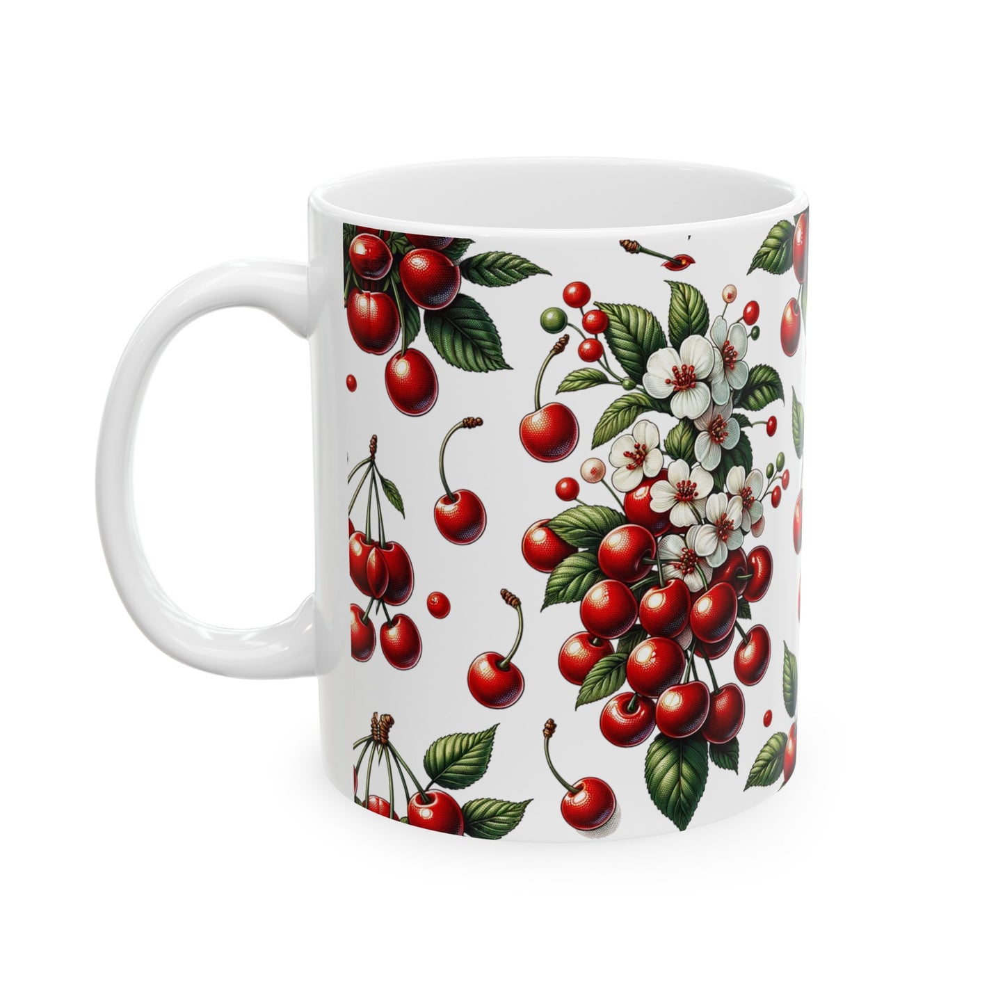 Ceramic Mug 11oz Red Cherries and Blossoms