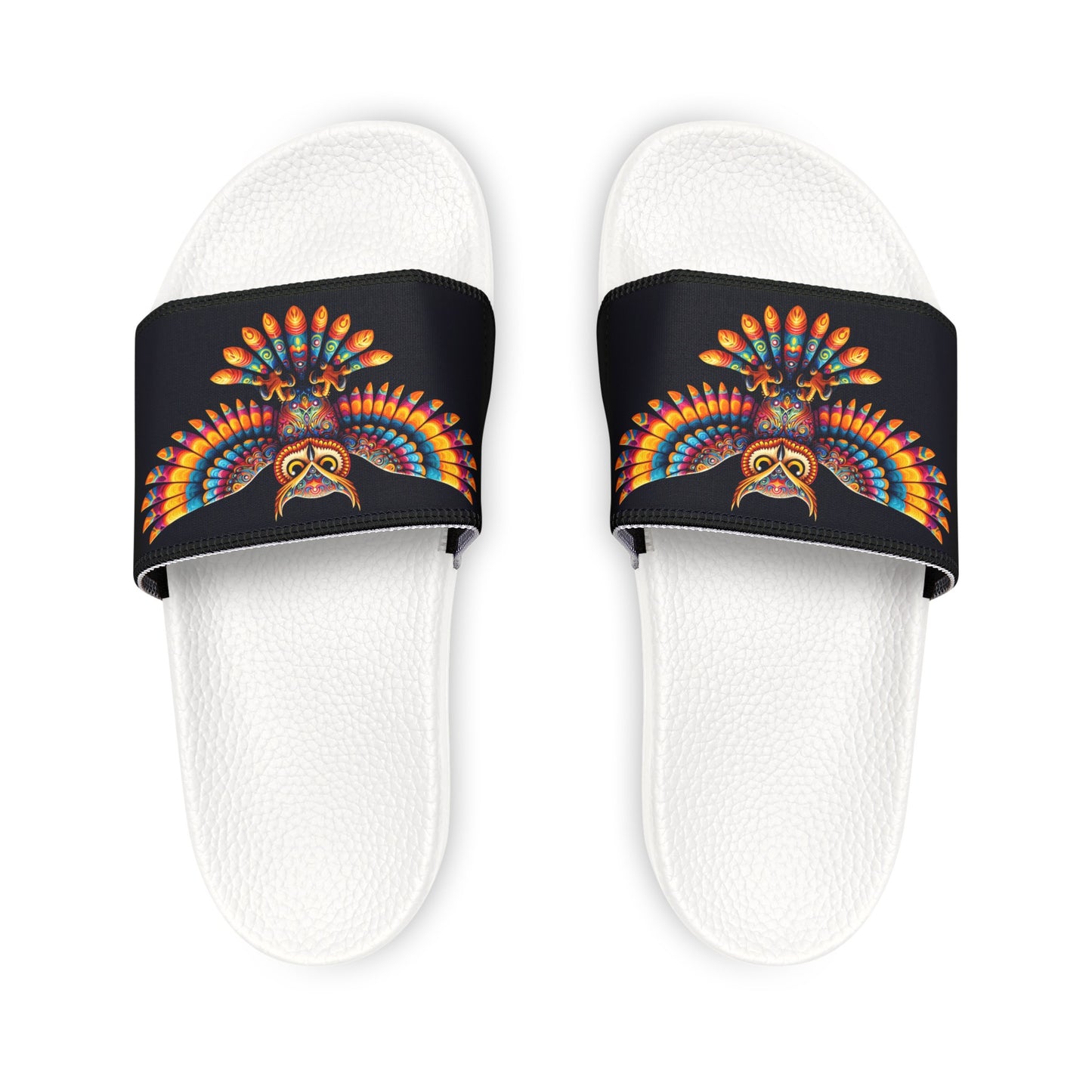 Women's PU Slide Sandals Alebrije Owl on Black