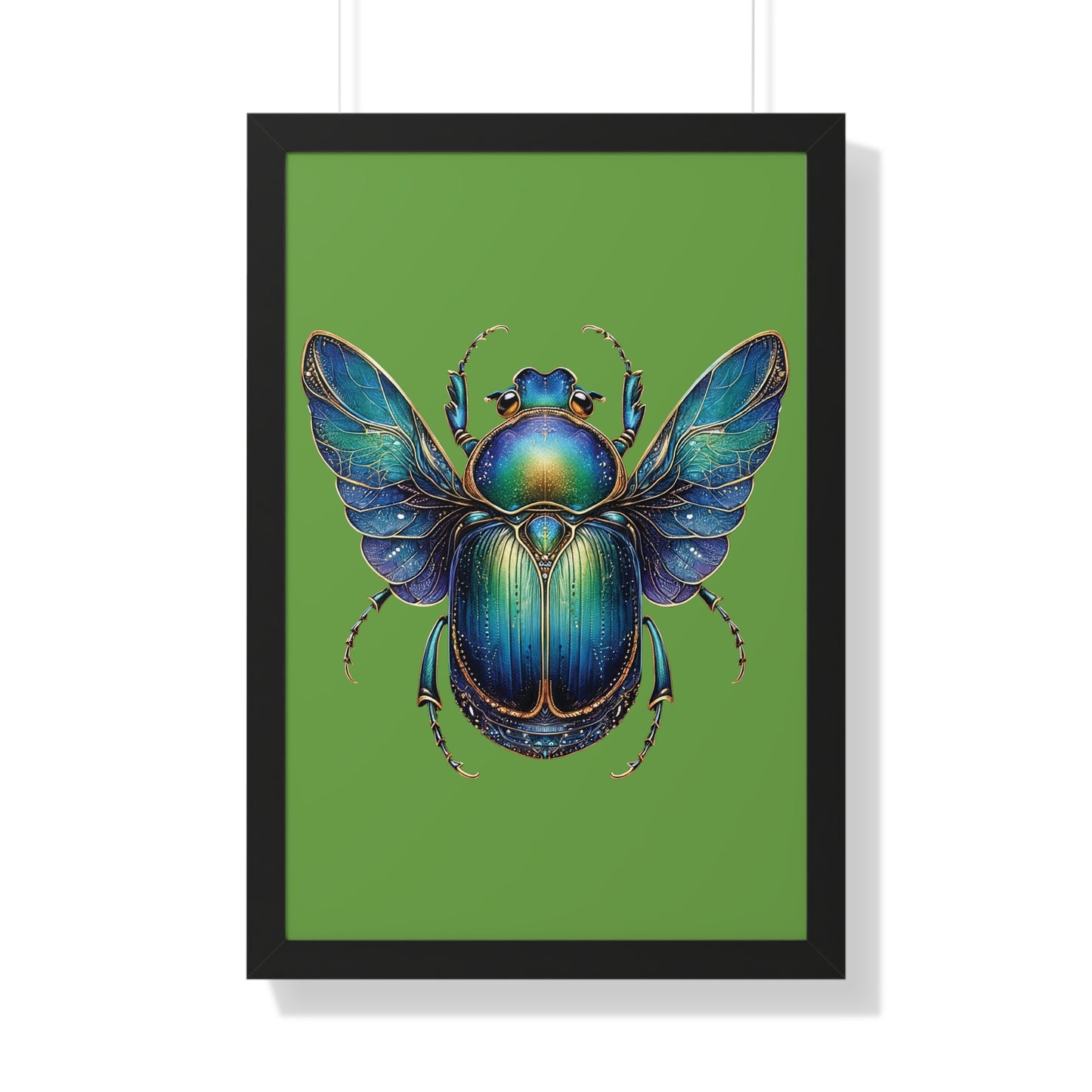 Framed Vertical Poster Scarab on Bright Green