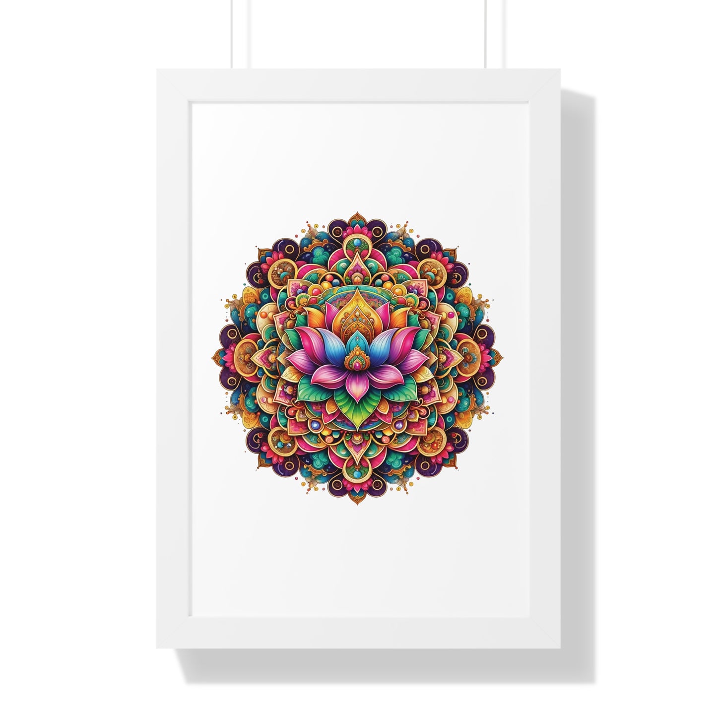 Framed Vertical Poster Lotus Mandala on white bg