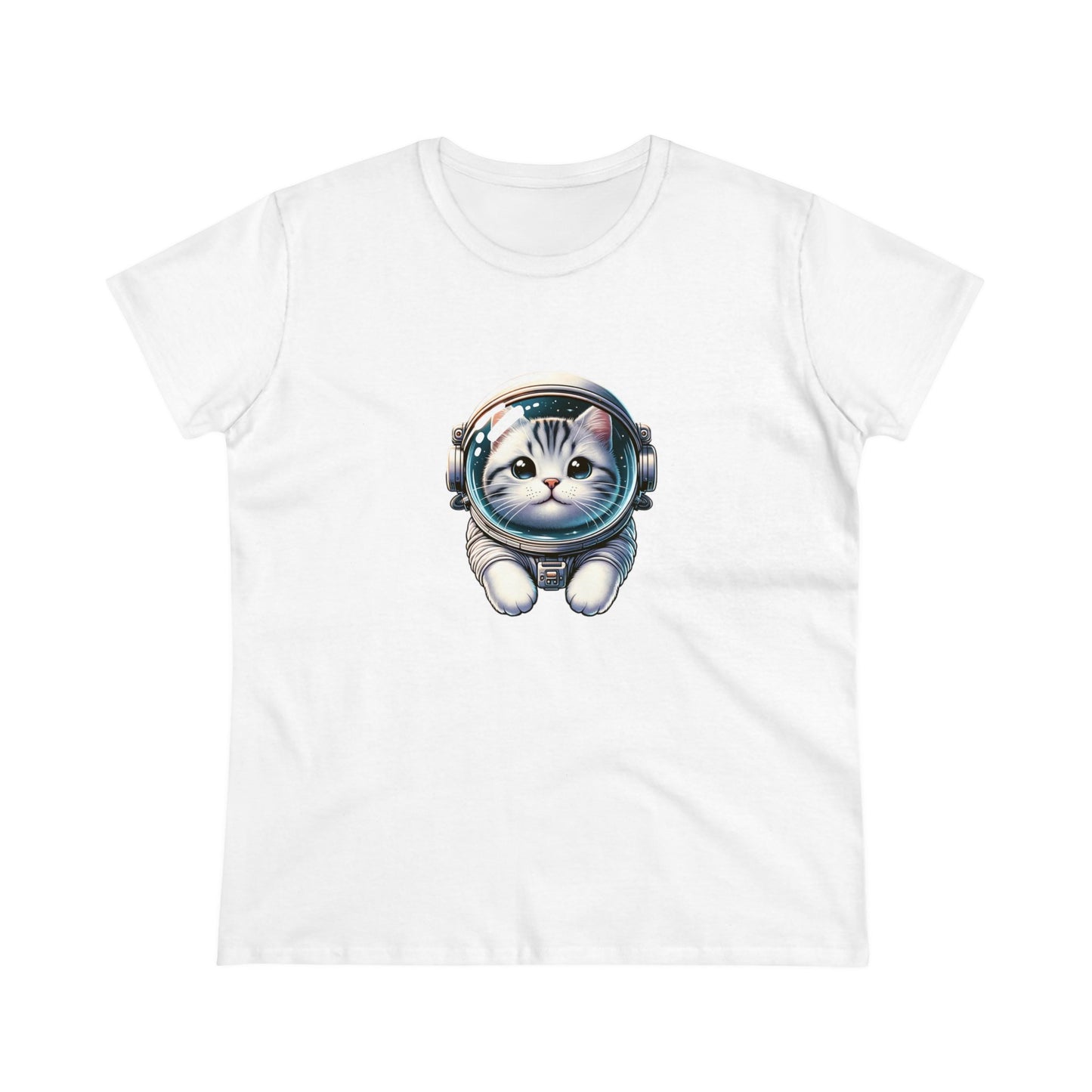 Space Cat, Gray Tiger Kitty, Women's Midweight Cotton Tee