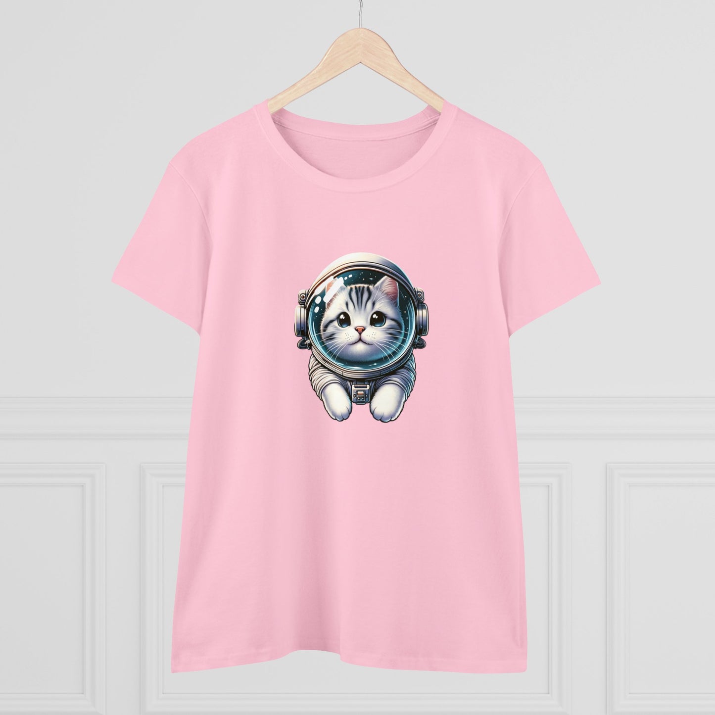 Space Cat, Gray Tiger Kitty, Women's Midweight Cotton Tee