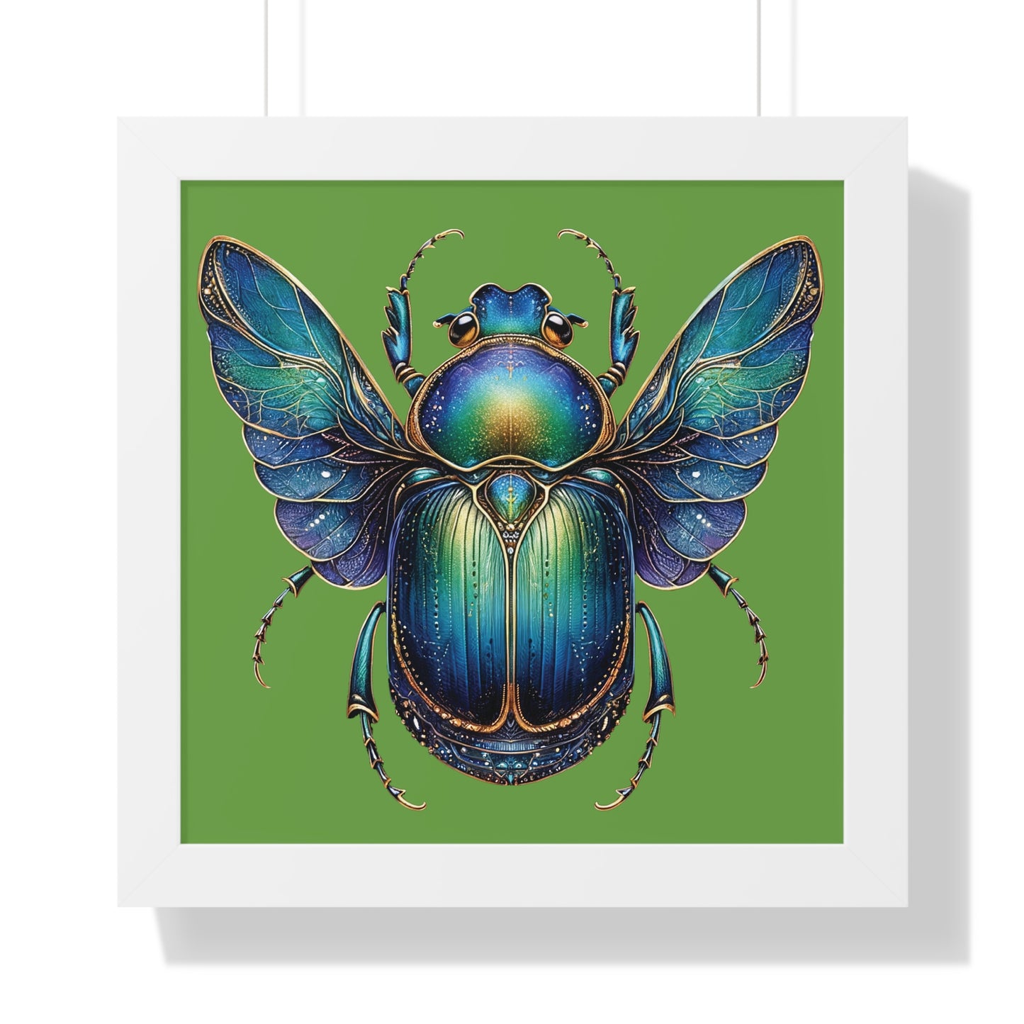 Framed Vertical Poster Scarab on Bright Green