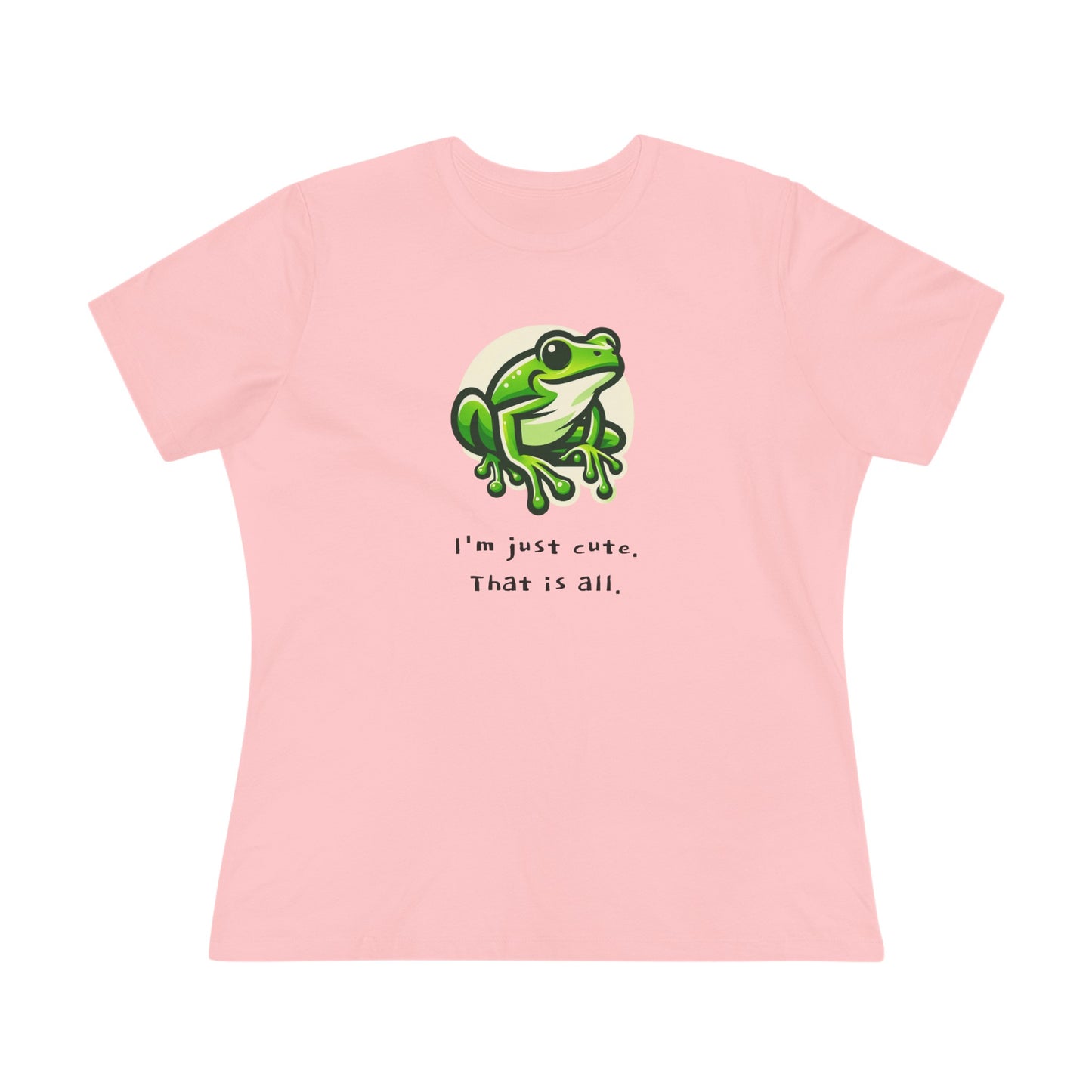 Women's Cotton Tee w/ Tree Frog. I'm just cute. "Amphibian" on back.