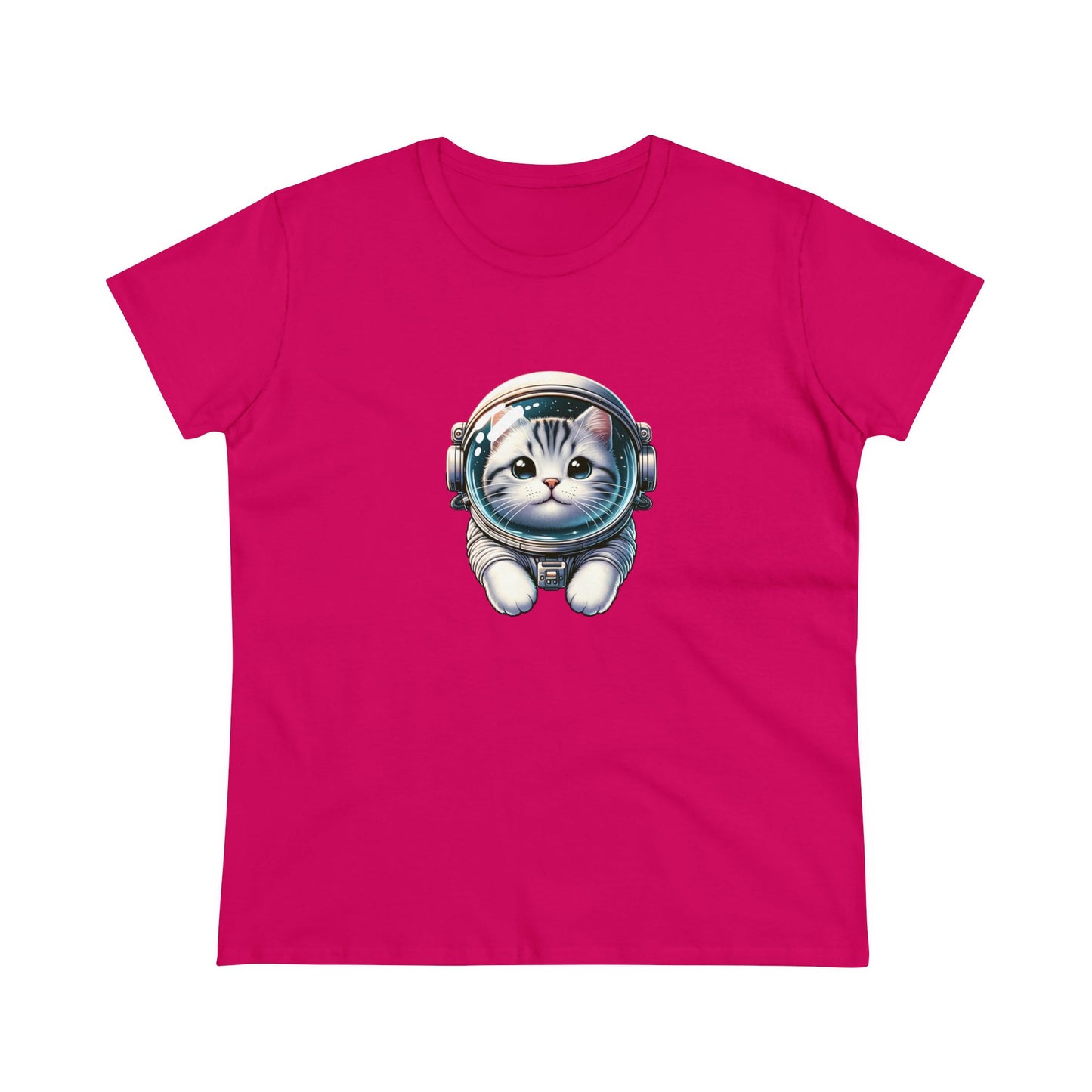 Space Cat, Gray Tiger Kitty, Women's Midweight Cotton Tee