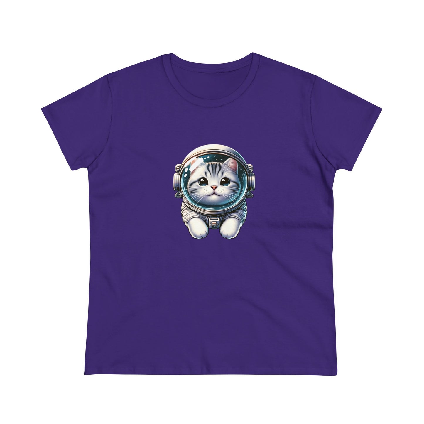 Space Cat, Gray Tiger Kitty, Women's Midweight Cotton Tee