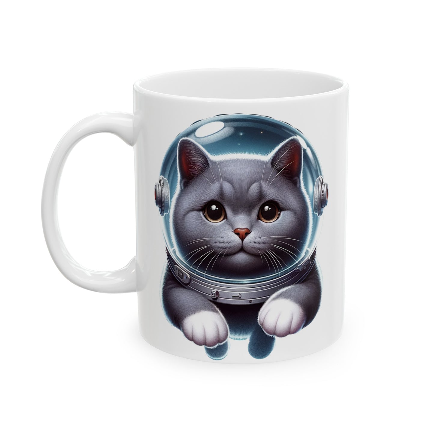 Space Cat, Gray Kitty Ceramic Mug 11oz