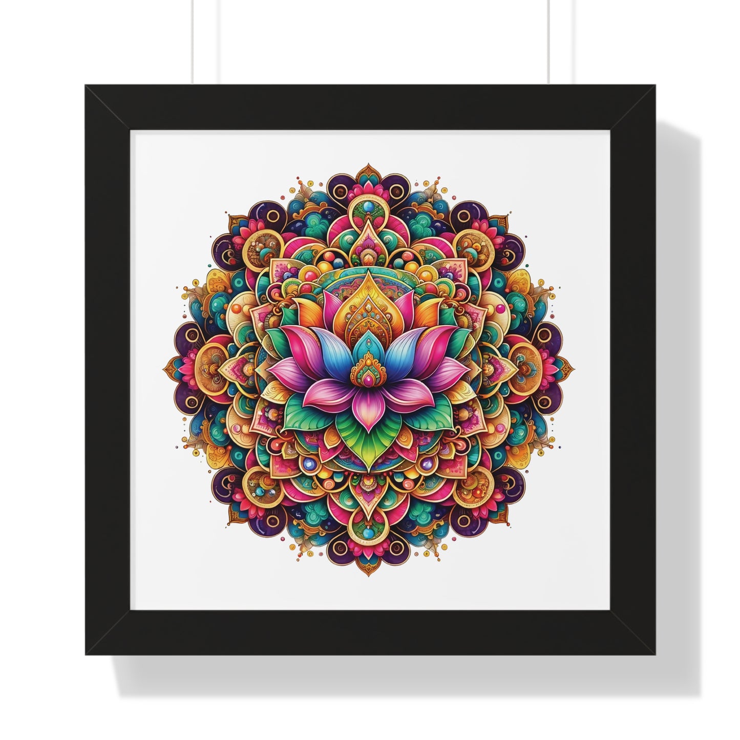 Framed Vertical Poster Lotus Mandala on white bg