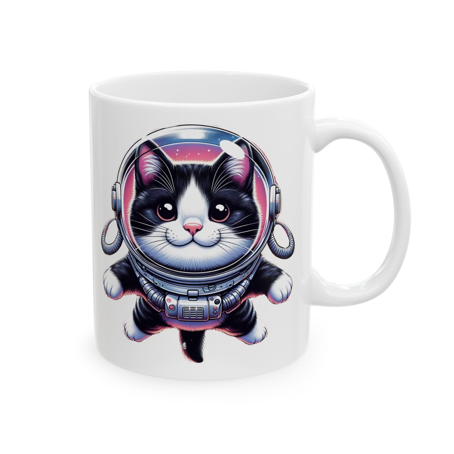 Space Cat, Tuxedo Kitty, Ceramic Mug 11oz