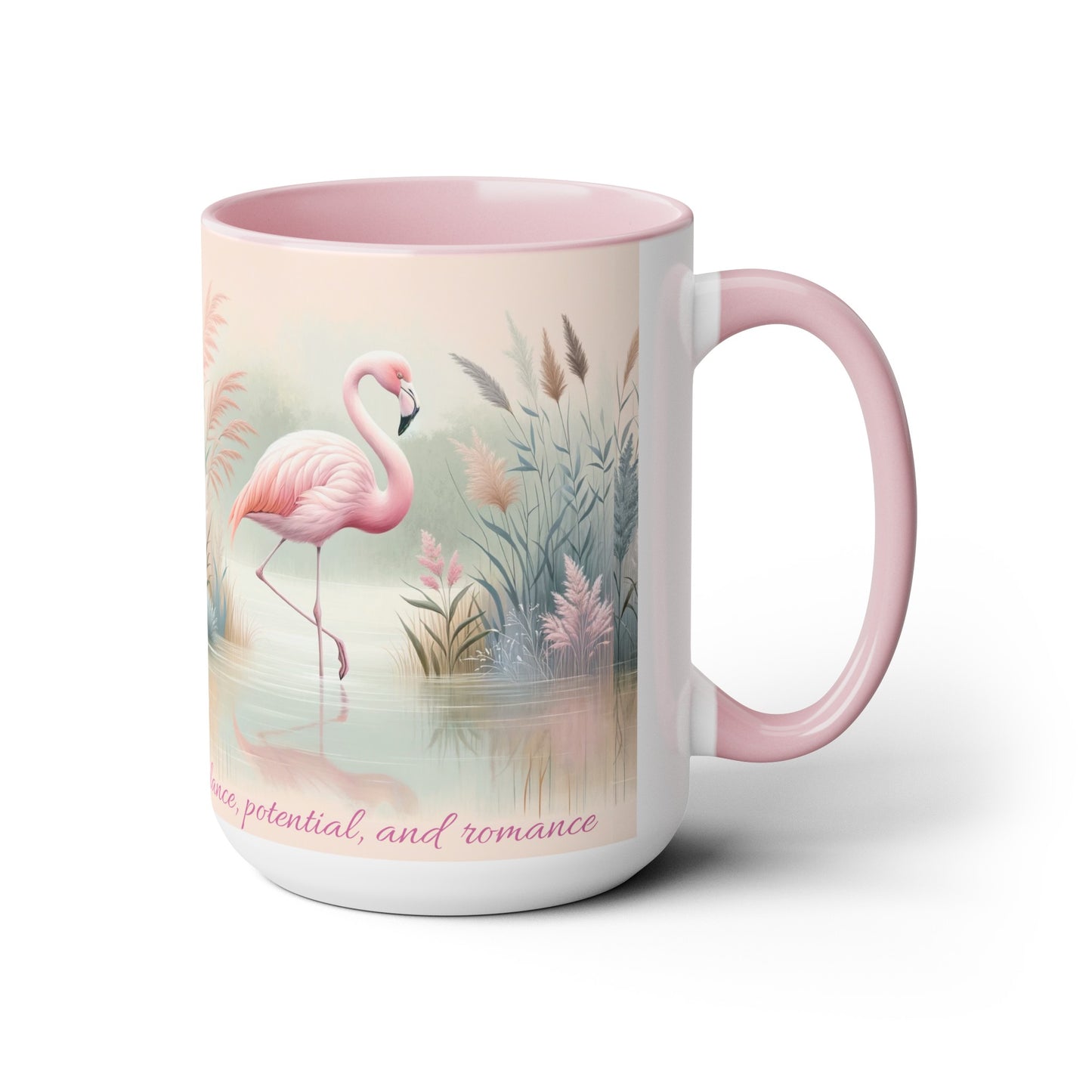 Two-Tone Coffee Mugs, 15oz Pink Flamingo