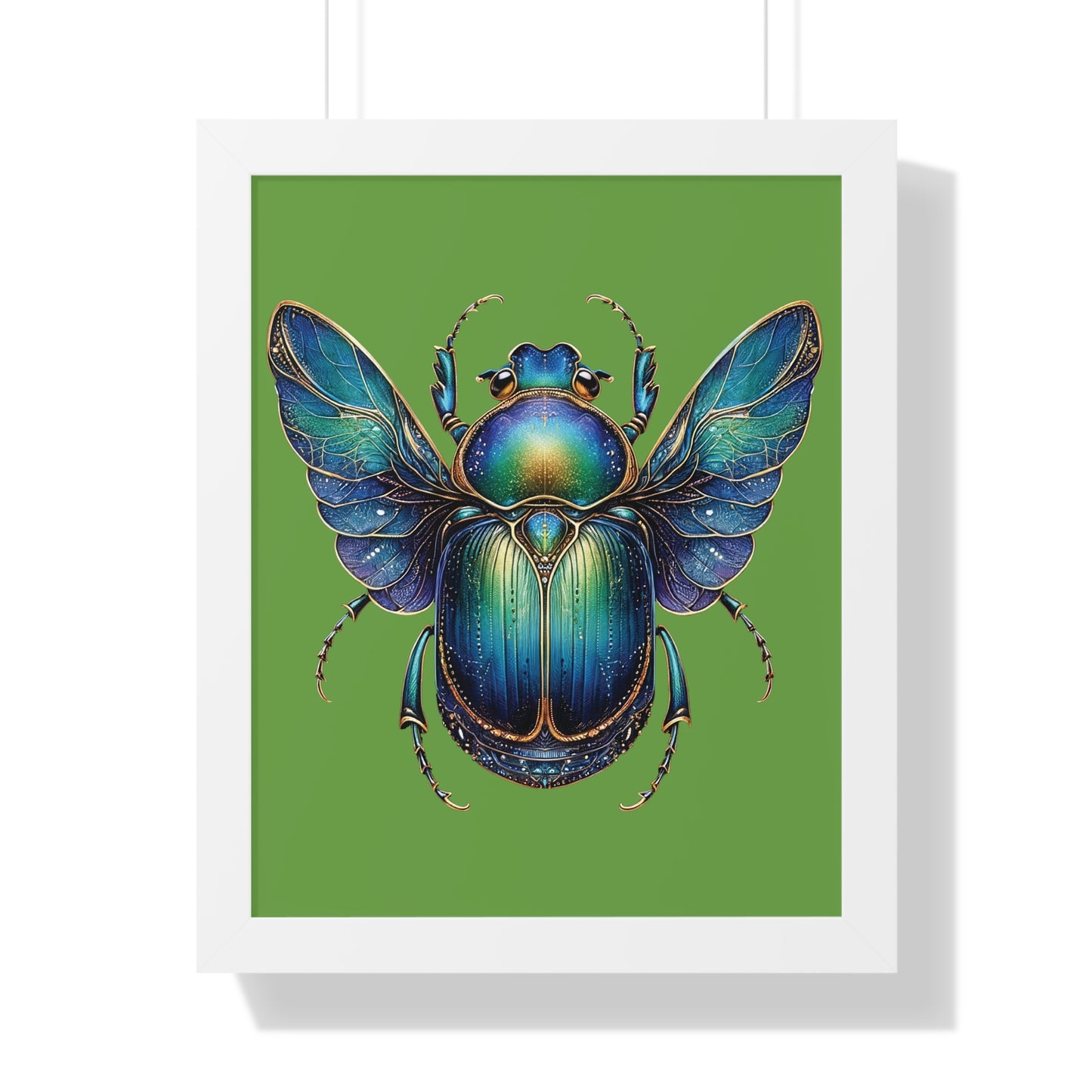 Framed Vertical Poster Scarab on Bright Green