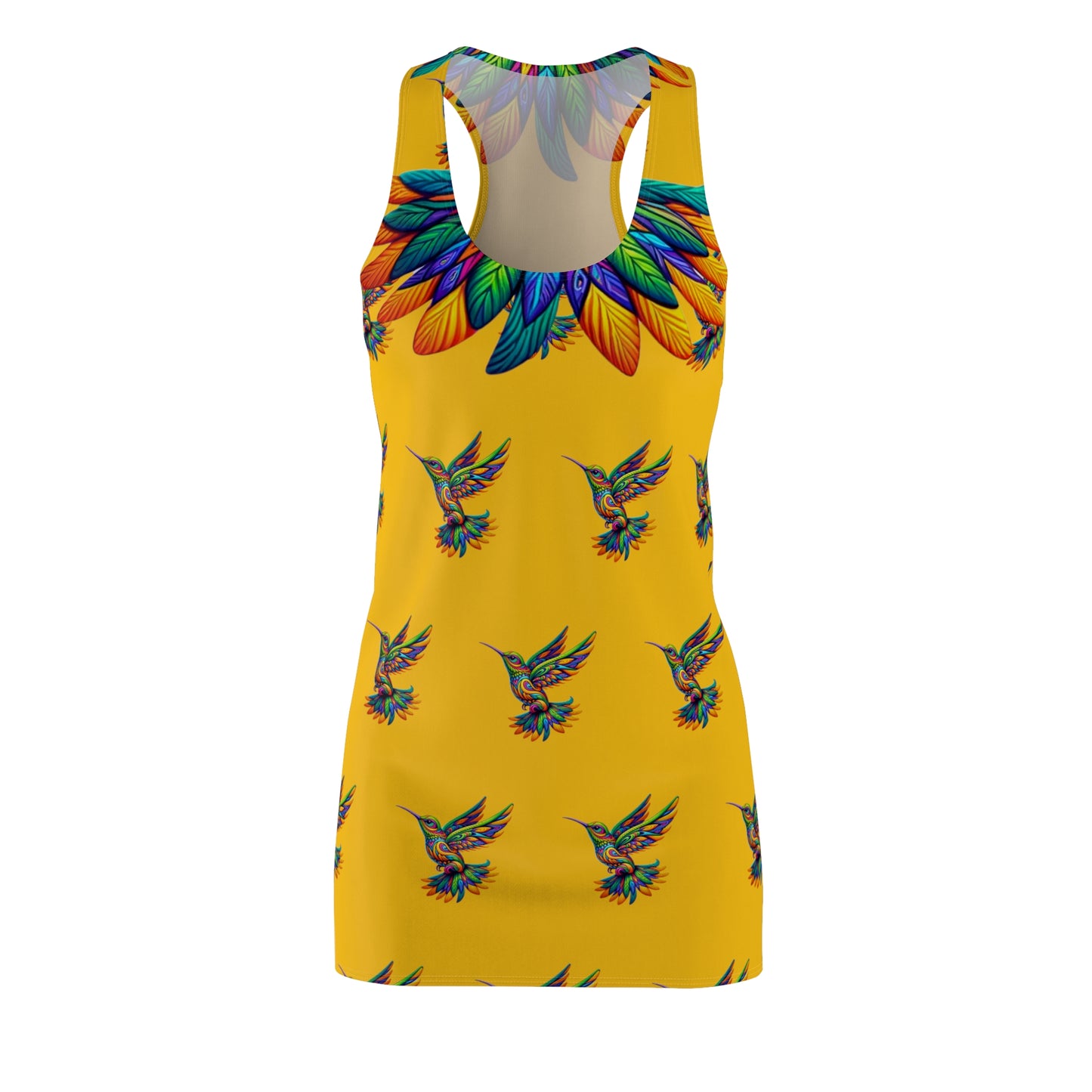 Women's Cut & Sew Racerback Dress (AOP) Hummingbirds on Yellow