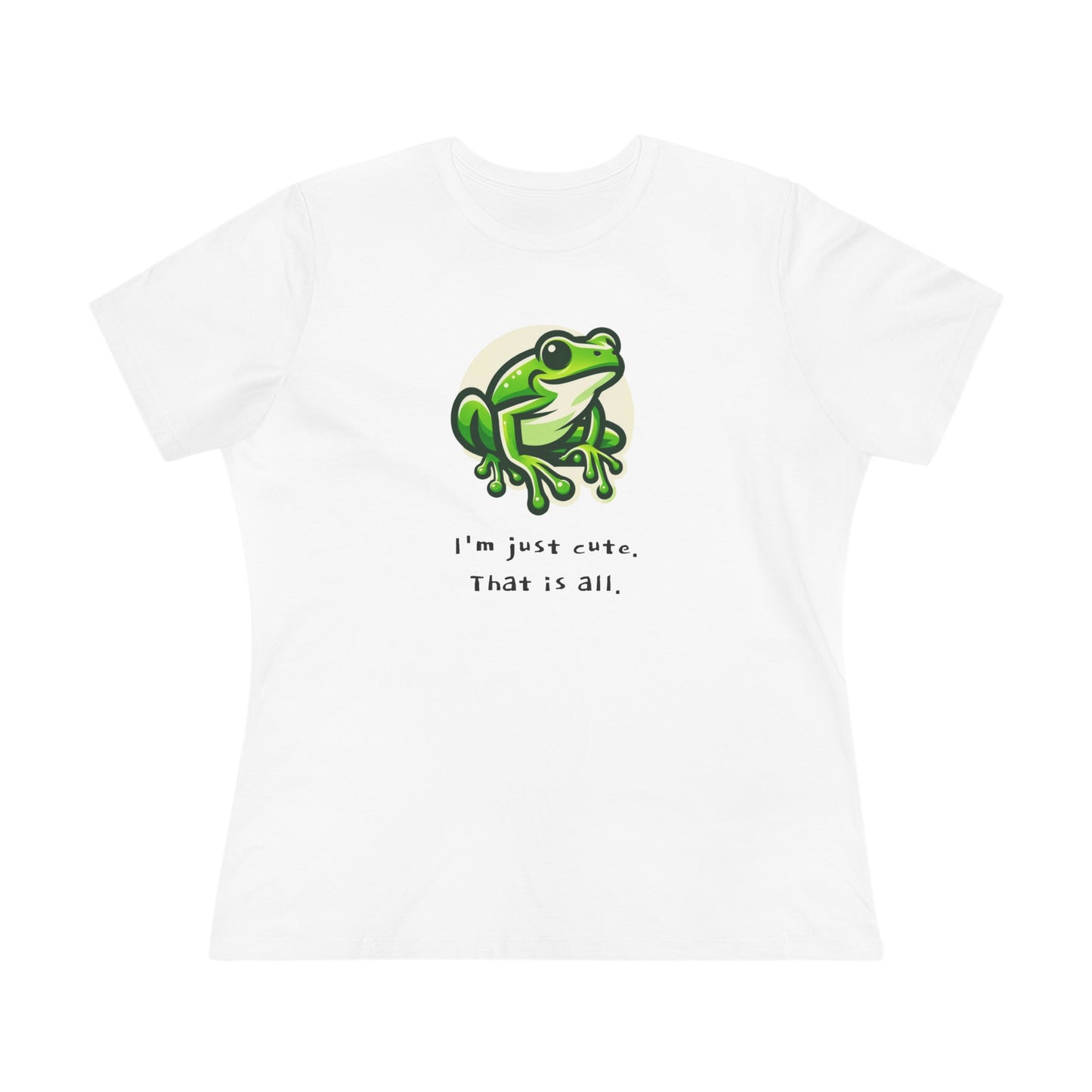 Women's Cotton Tee w/ Tree Frog. I'm just cute. "Amphibian" on back.