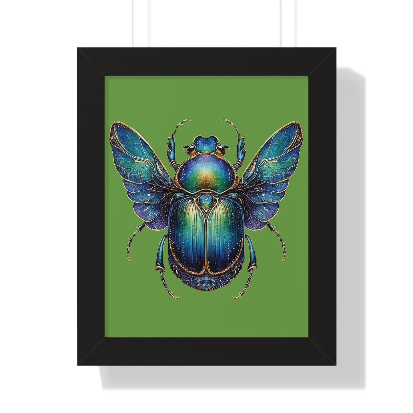 Framed Vertical Poster Scarab on Bright Green