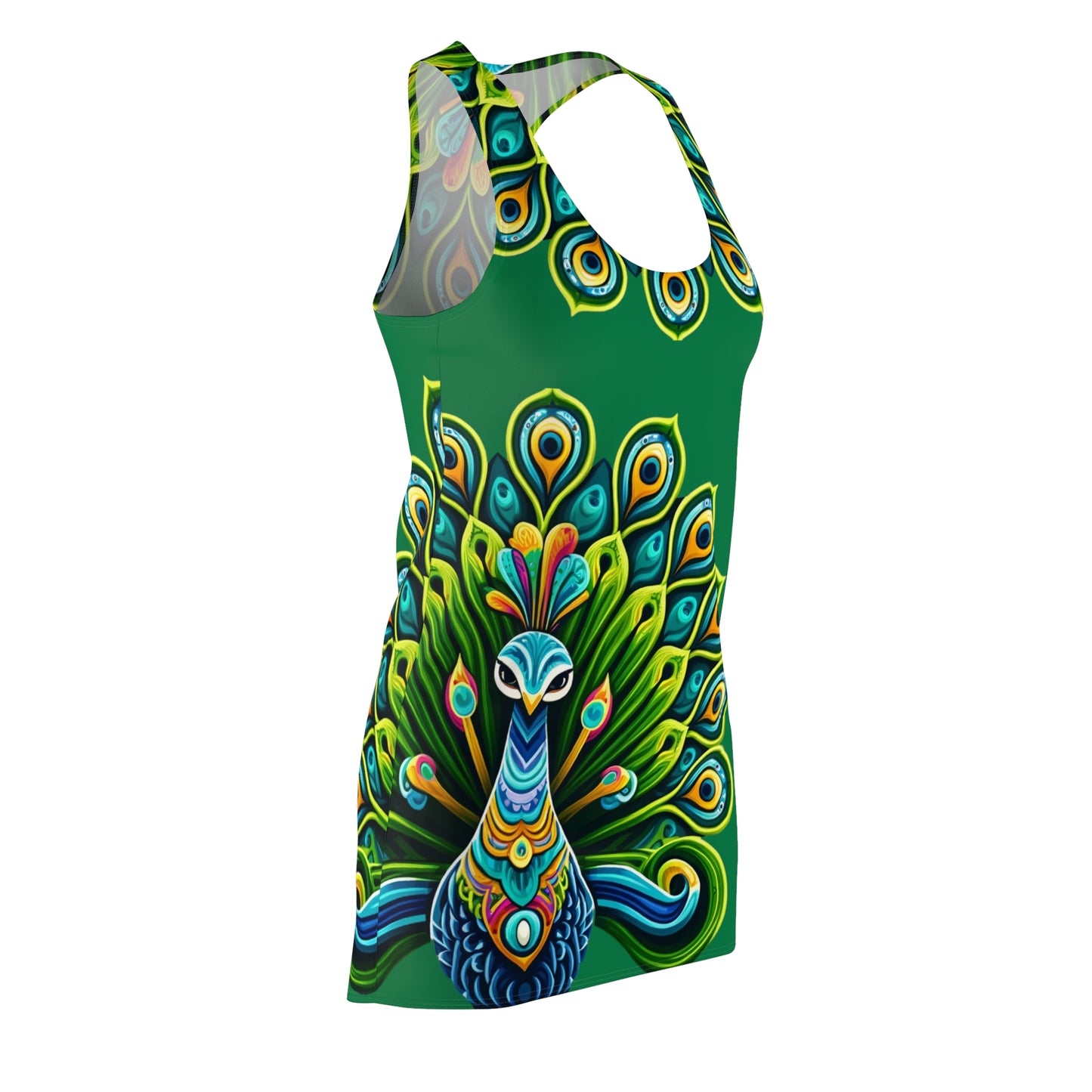 Women's Cut & Sew Racerback Dress (AOP) Peacock on Dark Green