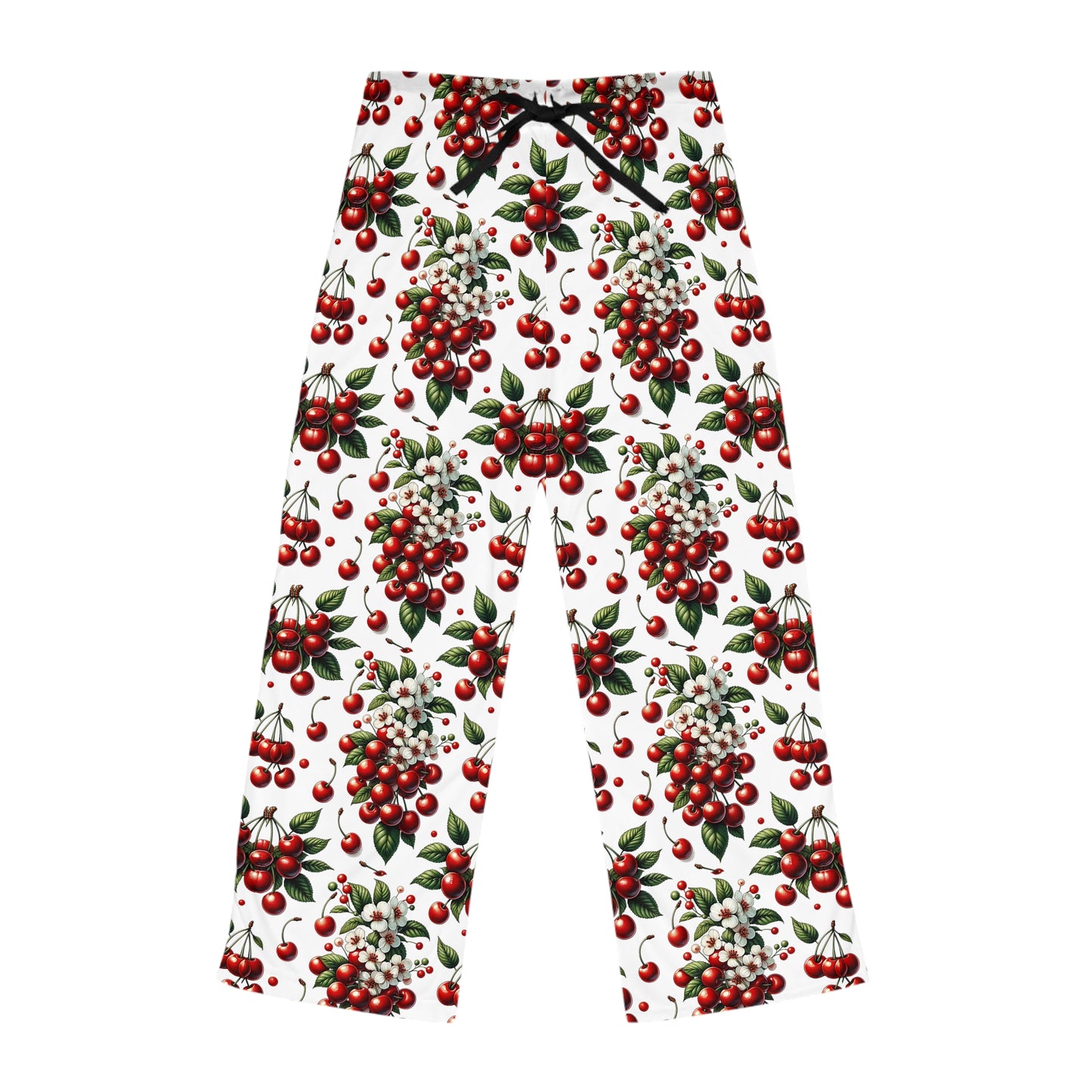 Women's Pajama Pants (AOP)Red Cherries and White Blossoms