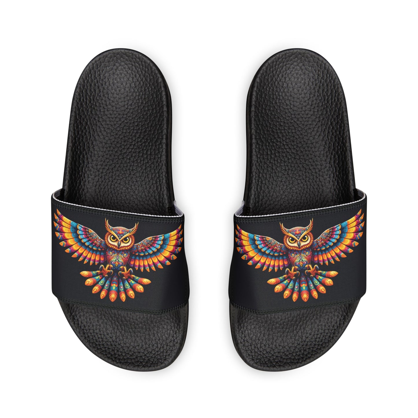 Men's PU Slide Sandals Alebrije Owl on black