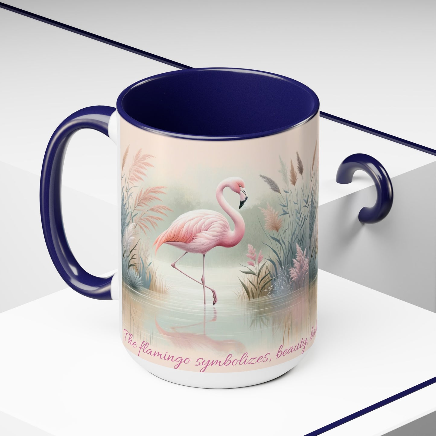 Two-Tone Coffee Mugs, 15oz Pink Flamingo