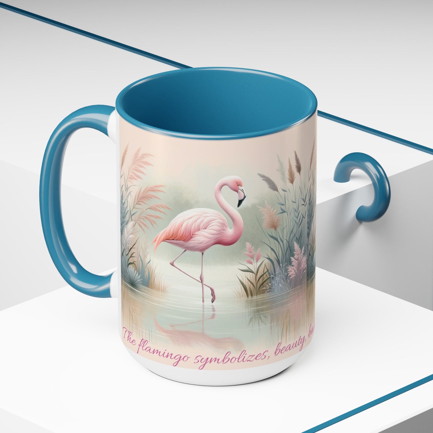 Two-Tone Coffee Mugs, 15oz Pink Flamingo