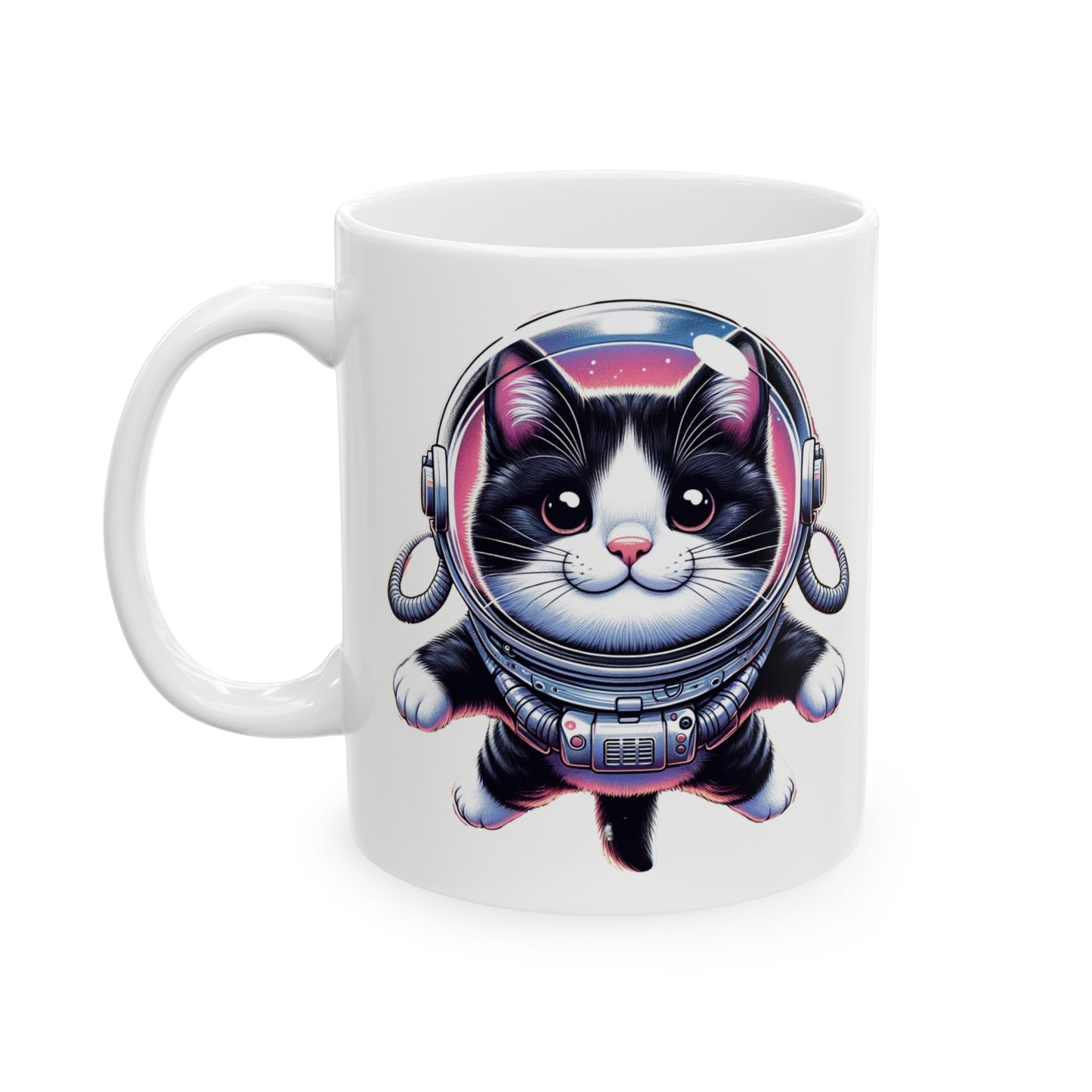 Space Cat, Tuxedo Kitty, Ceramic Mug 11oz