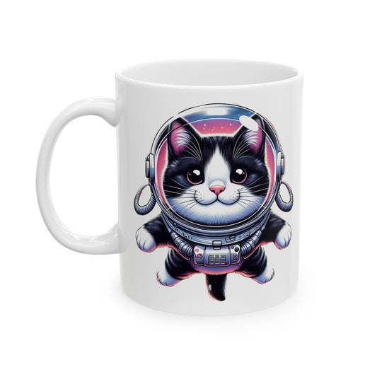 Space Cat, Tuxedo Kitty, Ceramic Mug 11oz