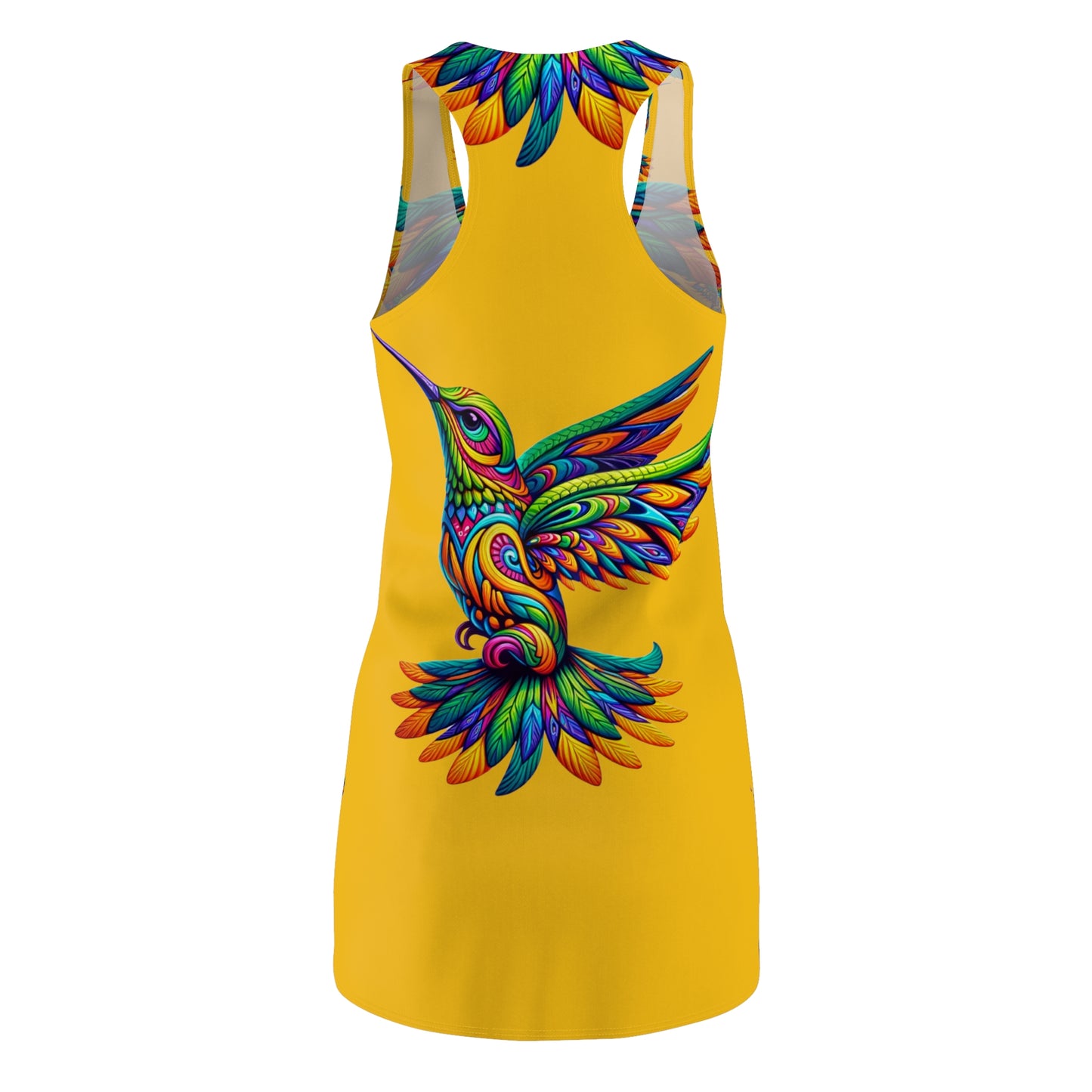 Women's Cut & Sew Racerback Dress (AOP) Hummingbirds on Yellow