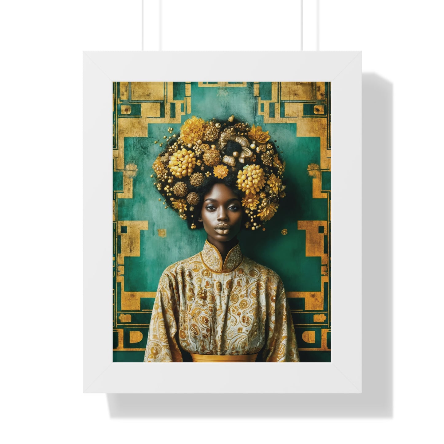 Framed Vertical Poster Peaceful African Woman with Yellow Flowers