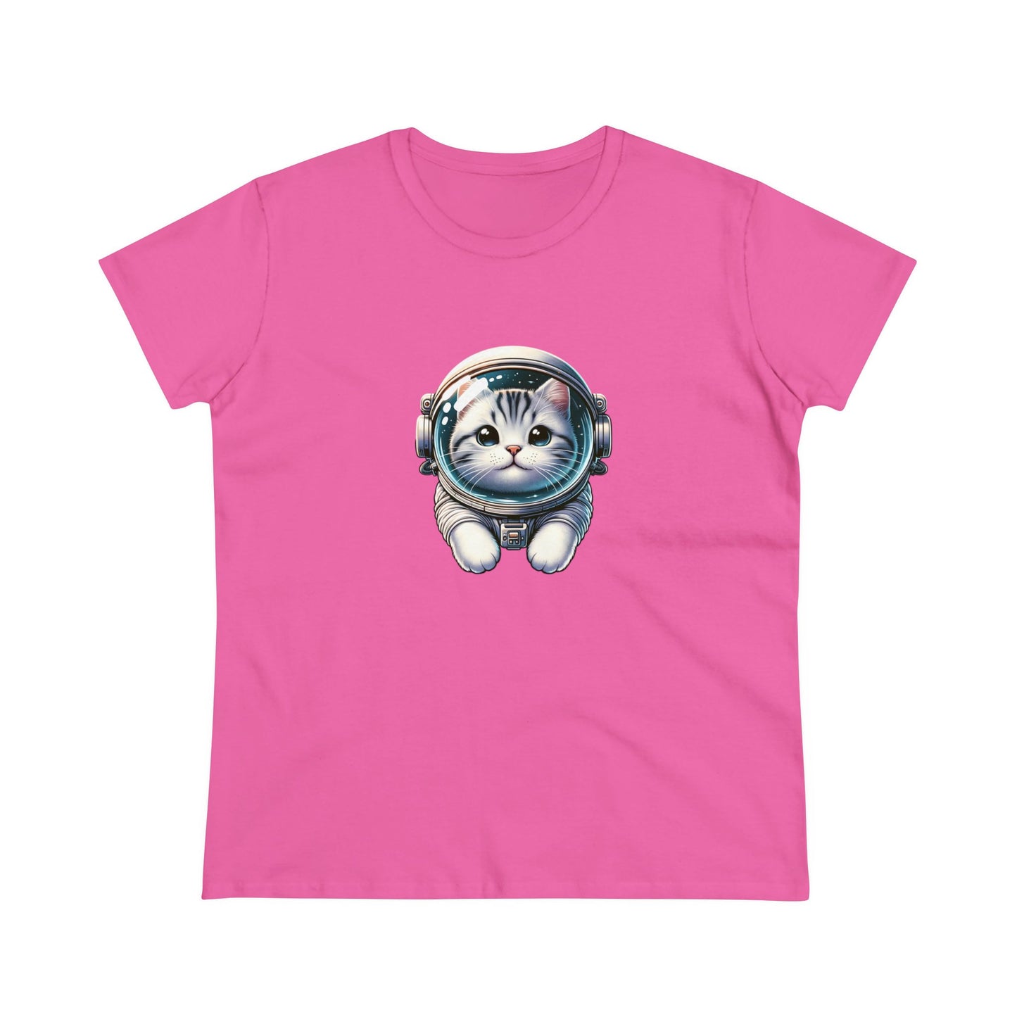 Space Cat, Gray Tiger Kitty, Women's Midweight Cotton Tee