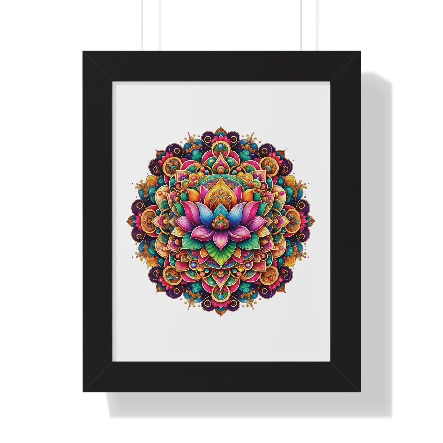 Framed Vertical Poster Lotus Mandala on white bg