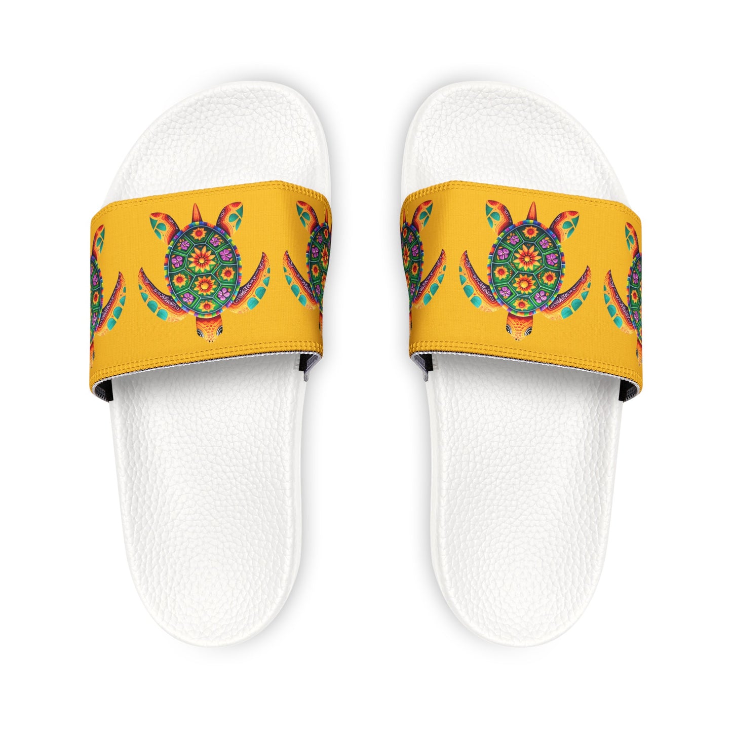 Women's PU Slide Sandals Alebrije Sea Turtle on White