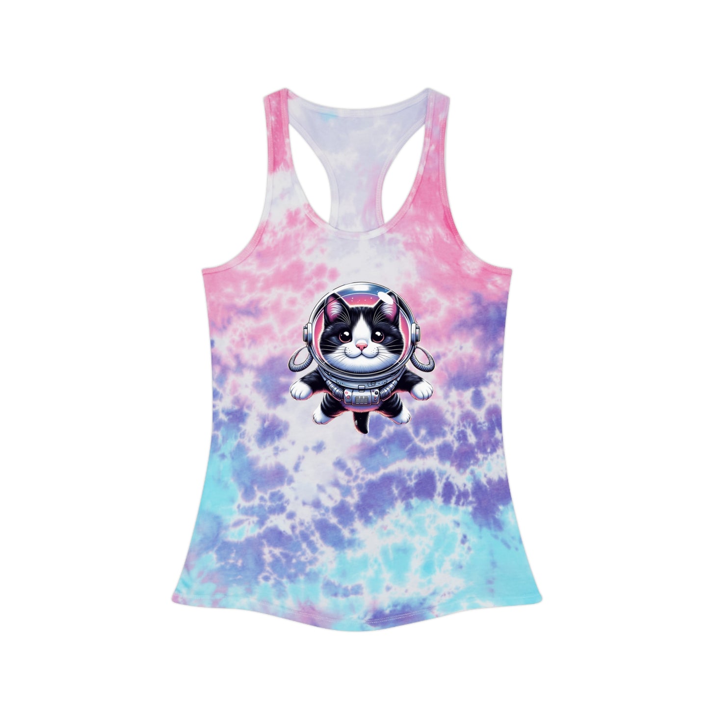 Tie Dye Racerback Tank Top w/Tuxedo Cat Space Cat