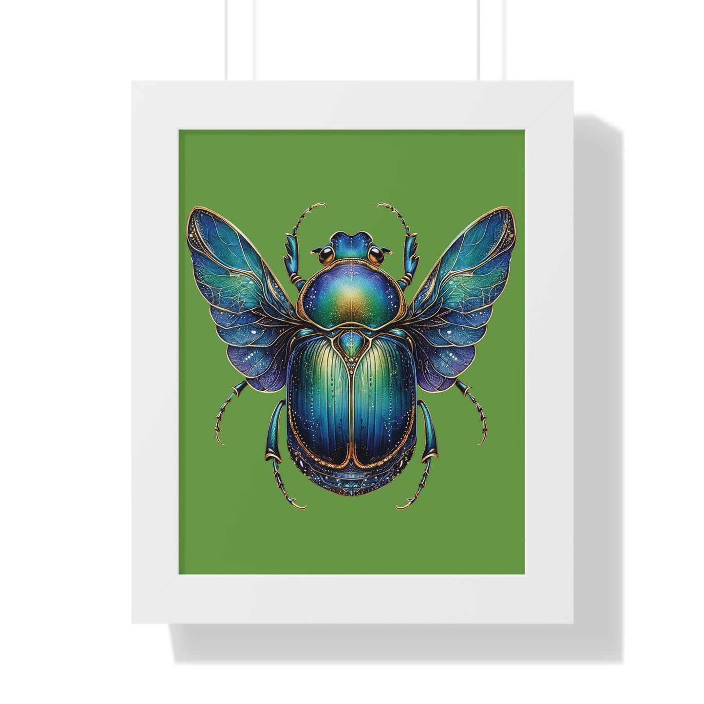 Framed Vertical Poster Scarab on Bright Green