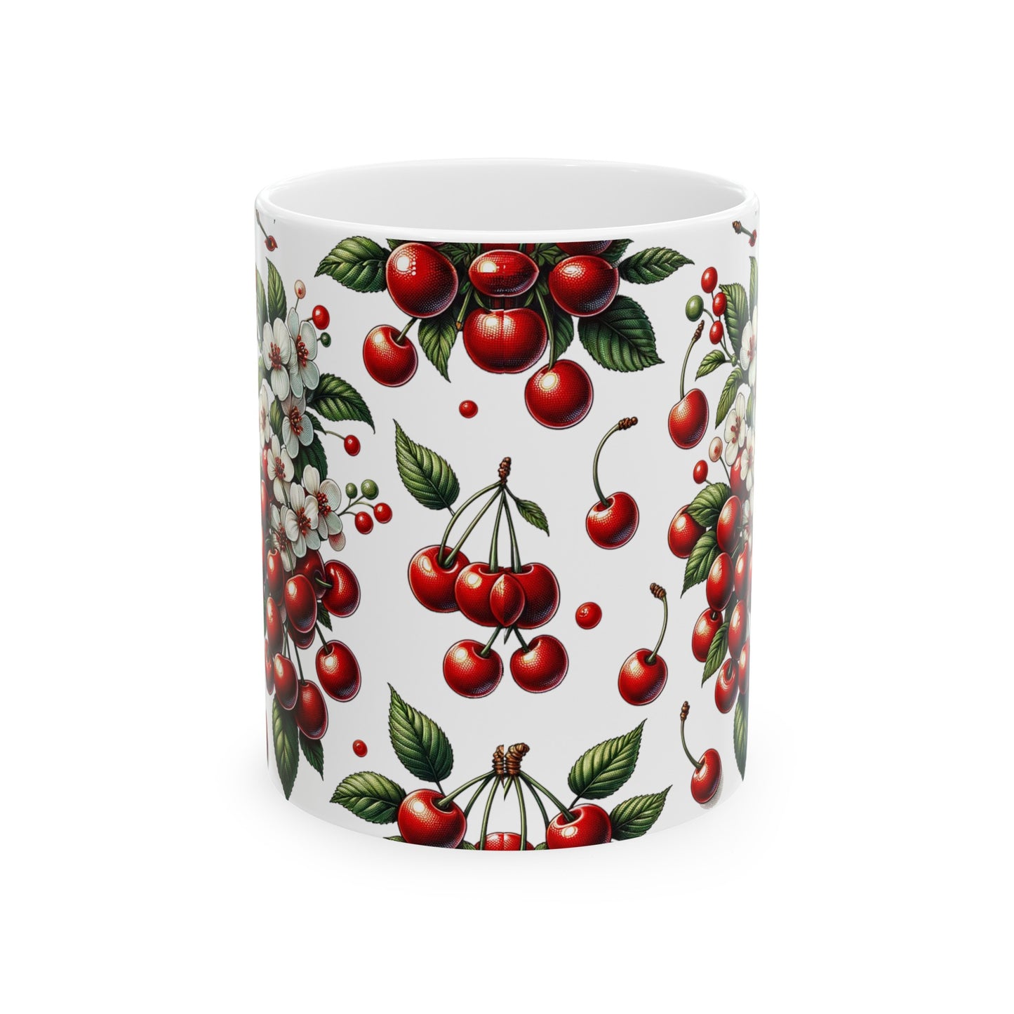 Ceramic Mug 11oz Red Cherries and Blossoms