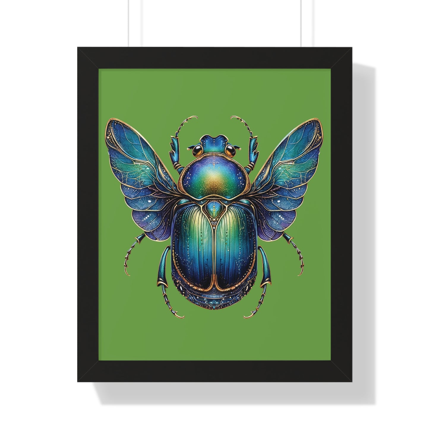 Framed Vertical Poster Scarab on Bright Green