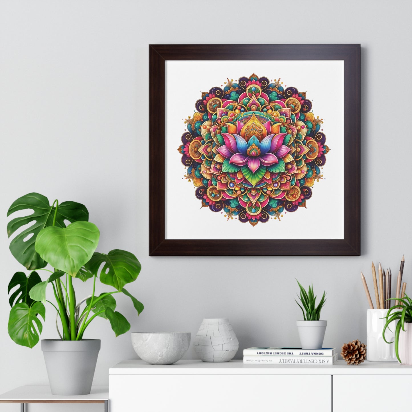 Framed Vertical Poster Lotus Mandala on white bg