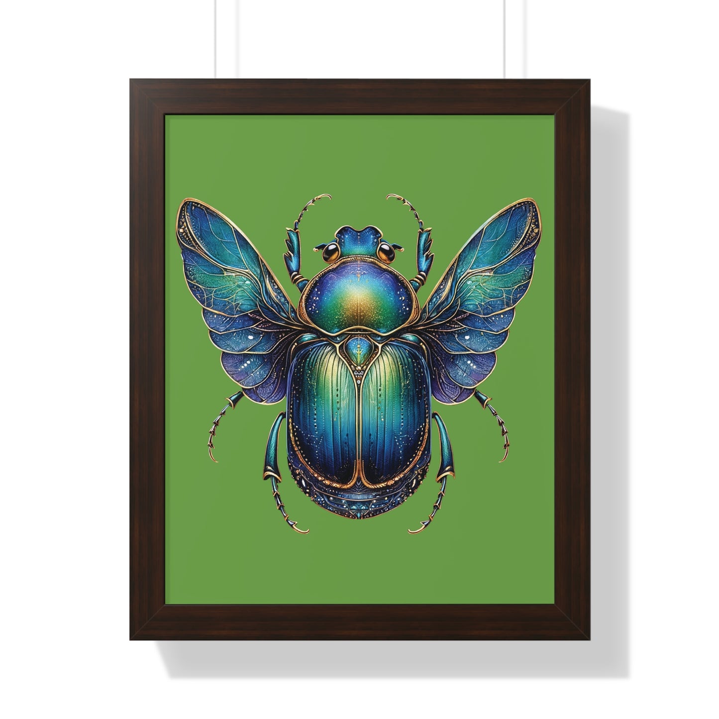 Framed Vertical Poster Scarab on Bright Green