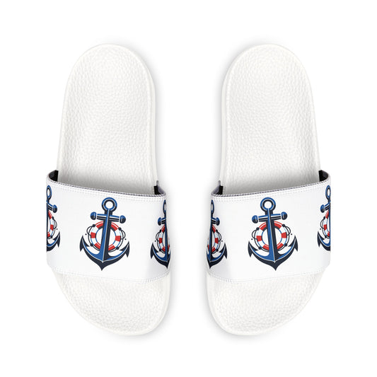 Women's PU Slide Sandals Nautical Anchor on white